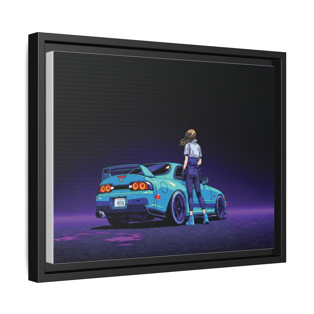 Retro Neon Race Car Poster Matte Canvas Framed | Anime Driver Wall Art
