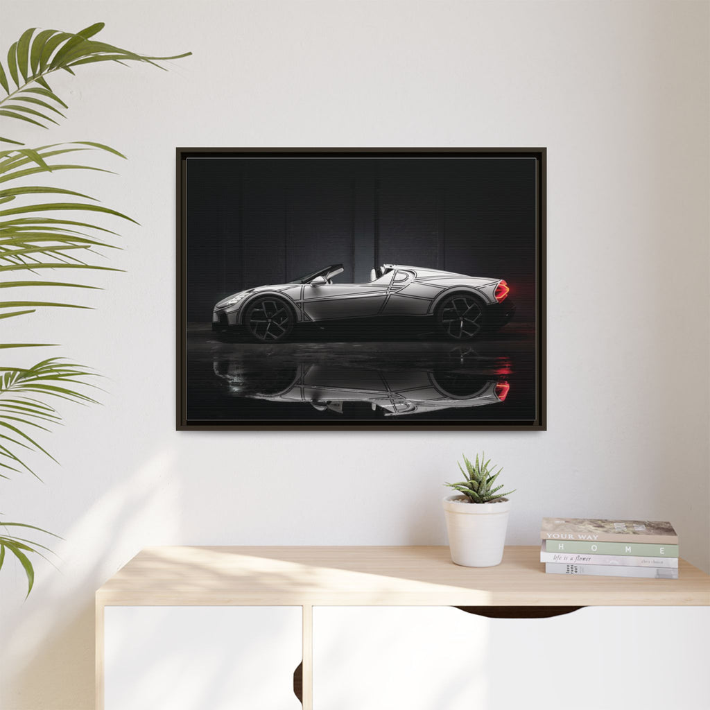 Framed Matte Canvas: Sleek Sports Car Reflection Wall Art