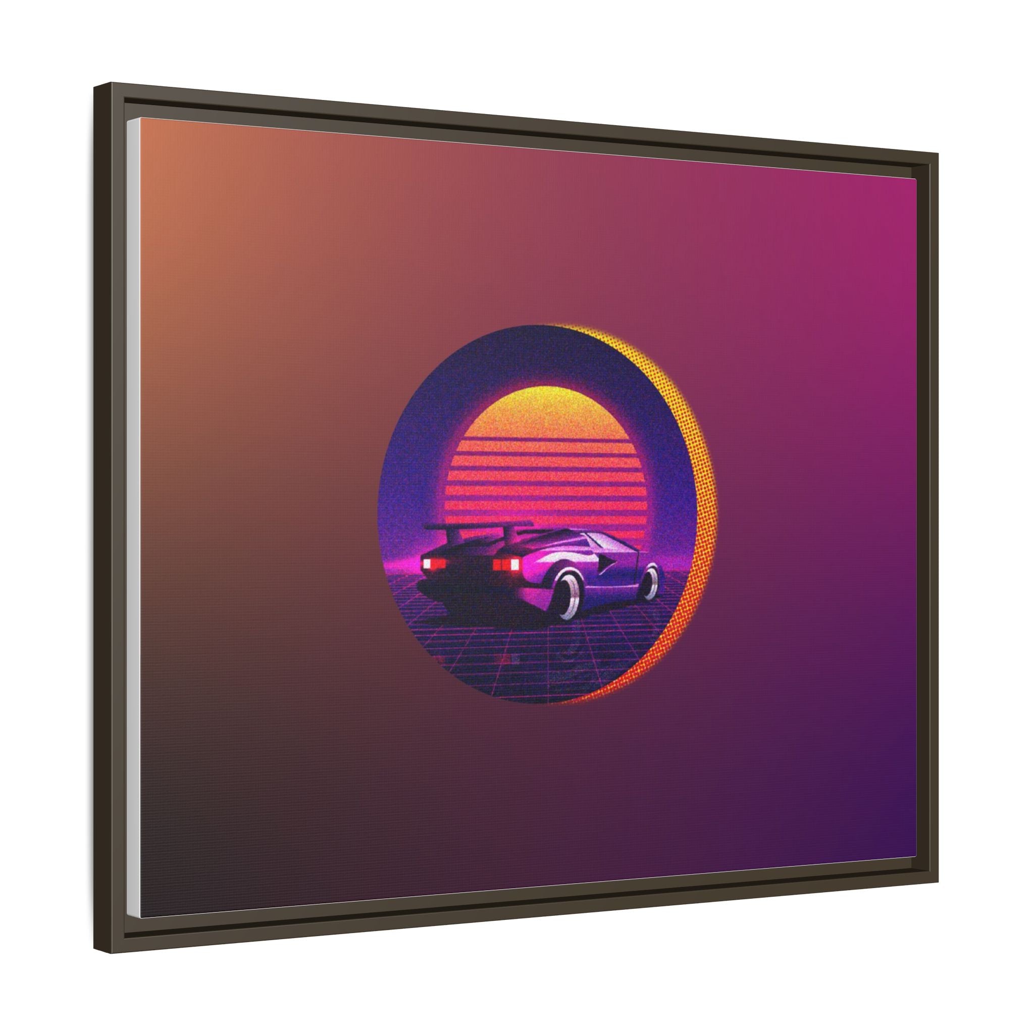 Retro Sunset Sports Car Matte Canvas Framed Wall Art