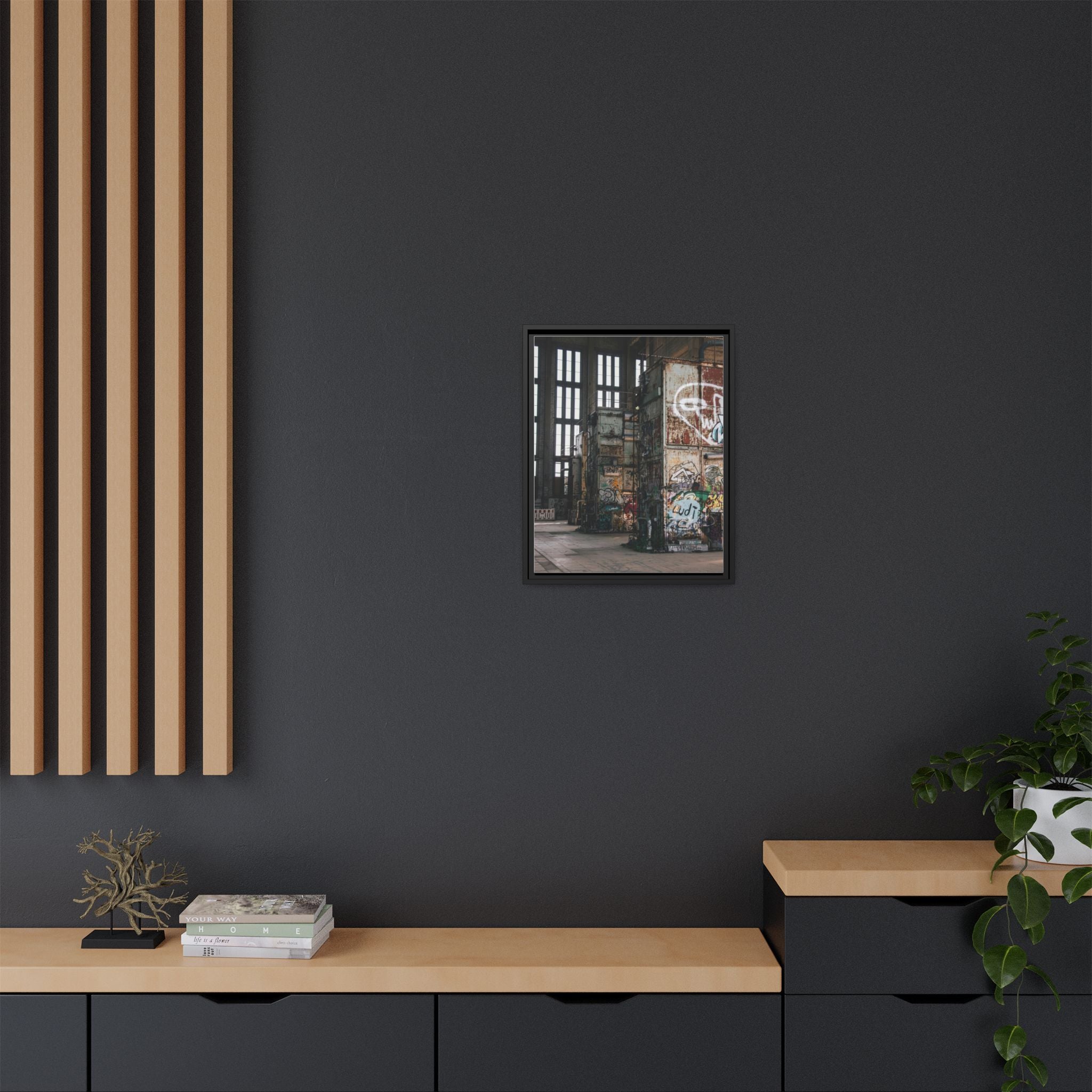 Urban Graffiti Ruins Matte Framed Canvas