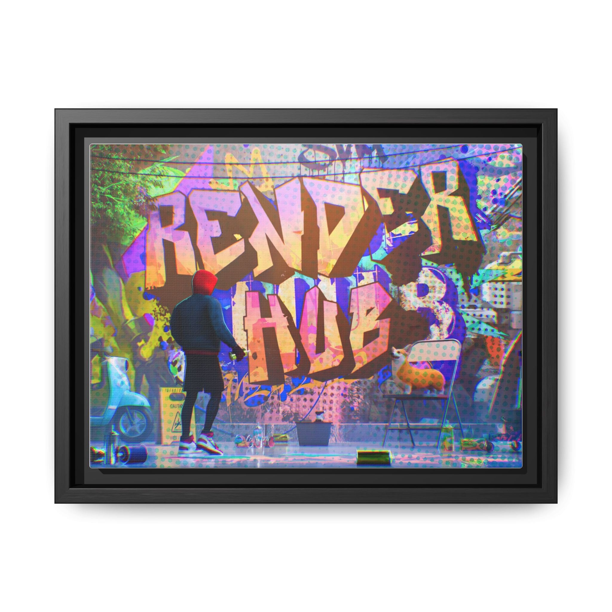Graffiti Street Art Matte Canvas Framed Print — 'Render Hub' Urban Wall Decor