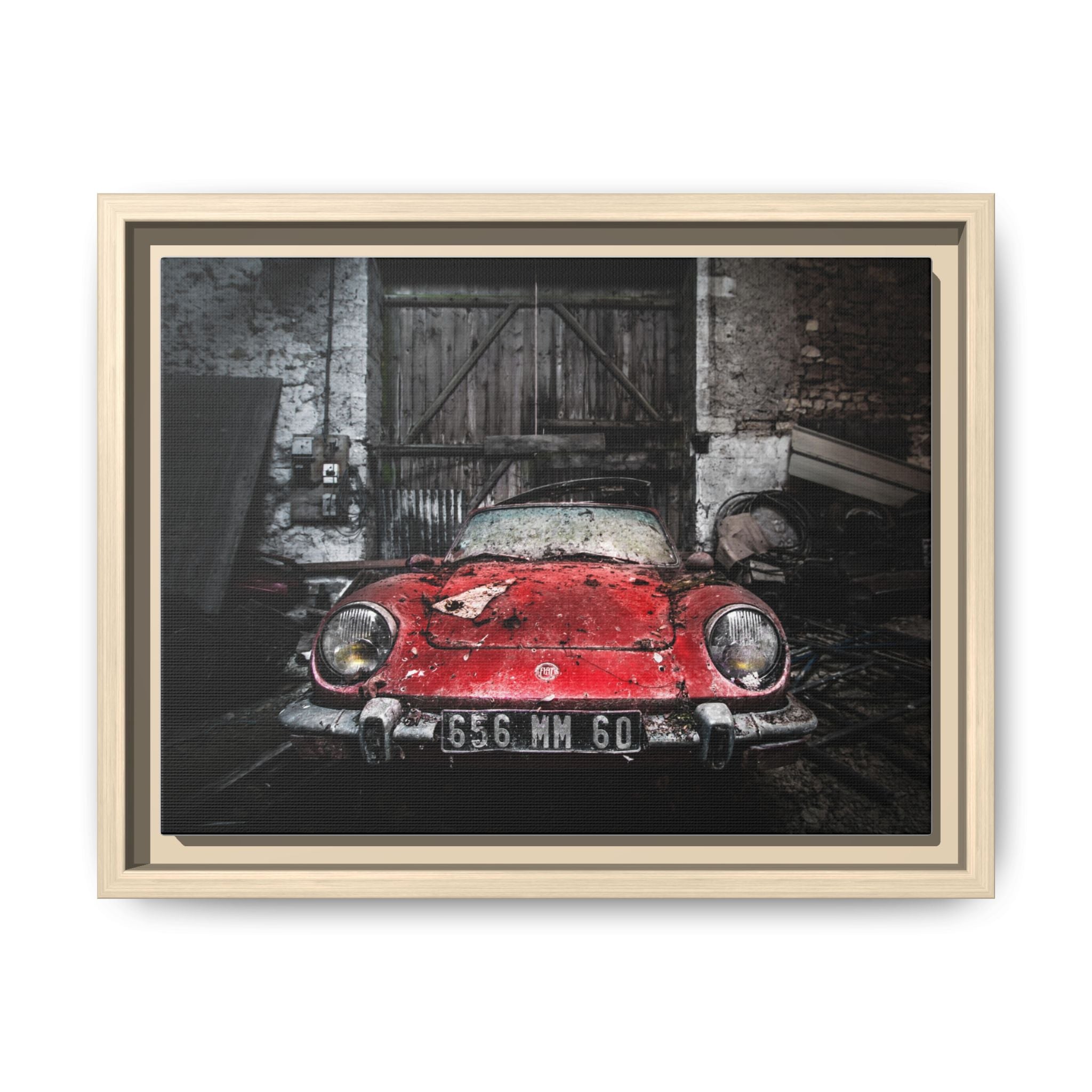 Vintage Red Sports Car Matte Canvas Art — Framed Automotive Wall Decor