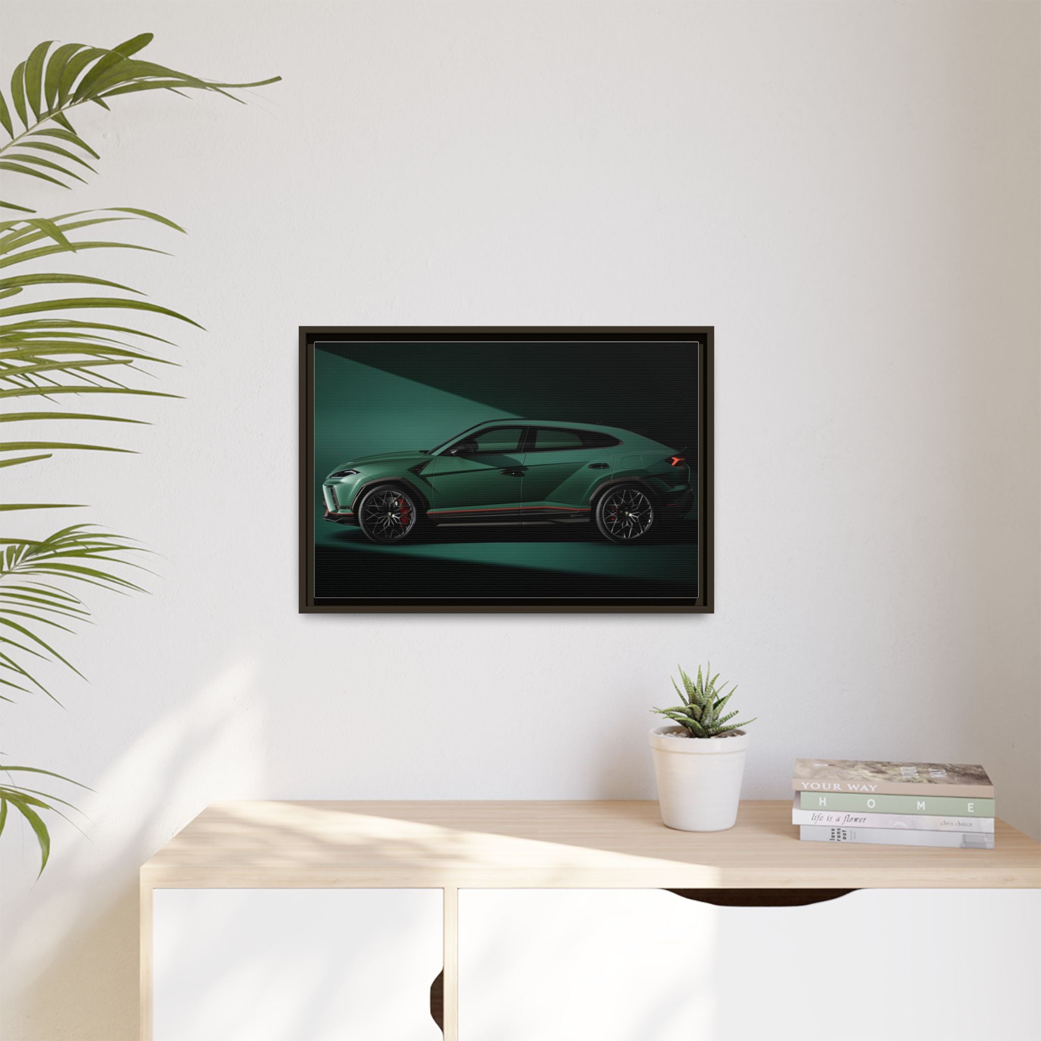 Framed Matte Canvas Print — Emerald Sports SUV Wall Art