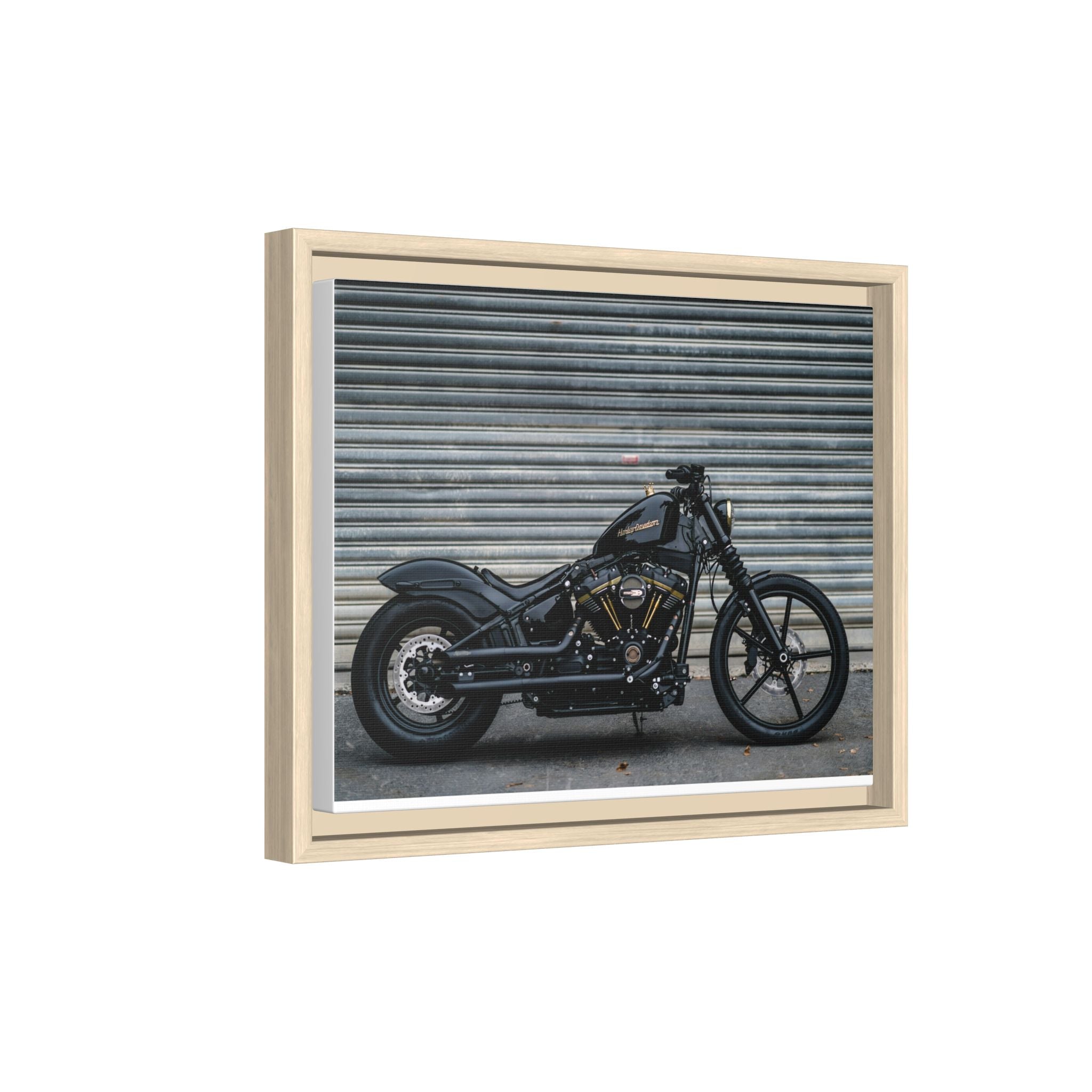 Framed Matte Canvas Motorcycle Print — Black Bobber Wall Art