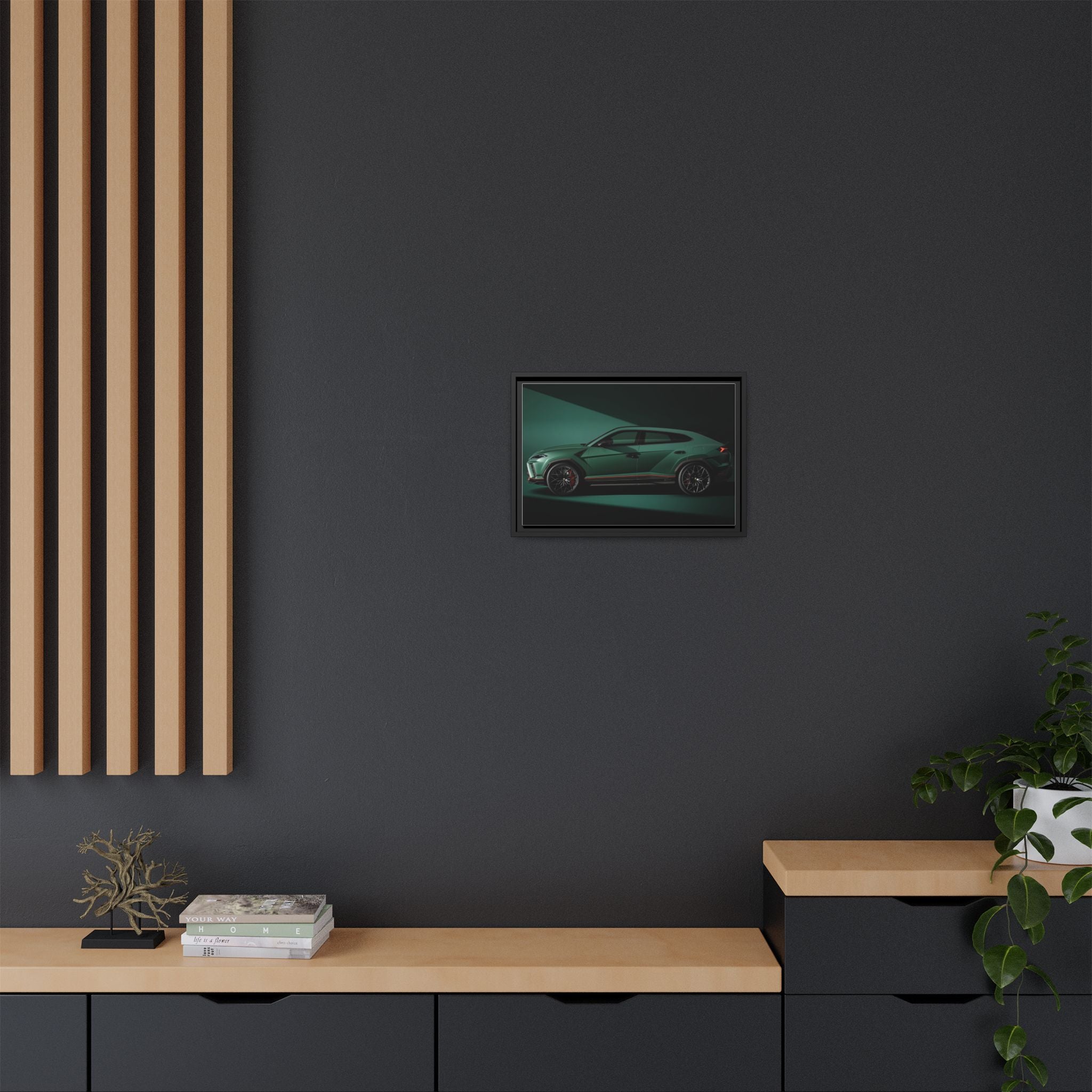 Framed Matte Canvas Print — Emerald Sports SUV Wall Art