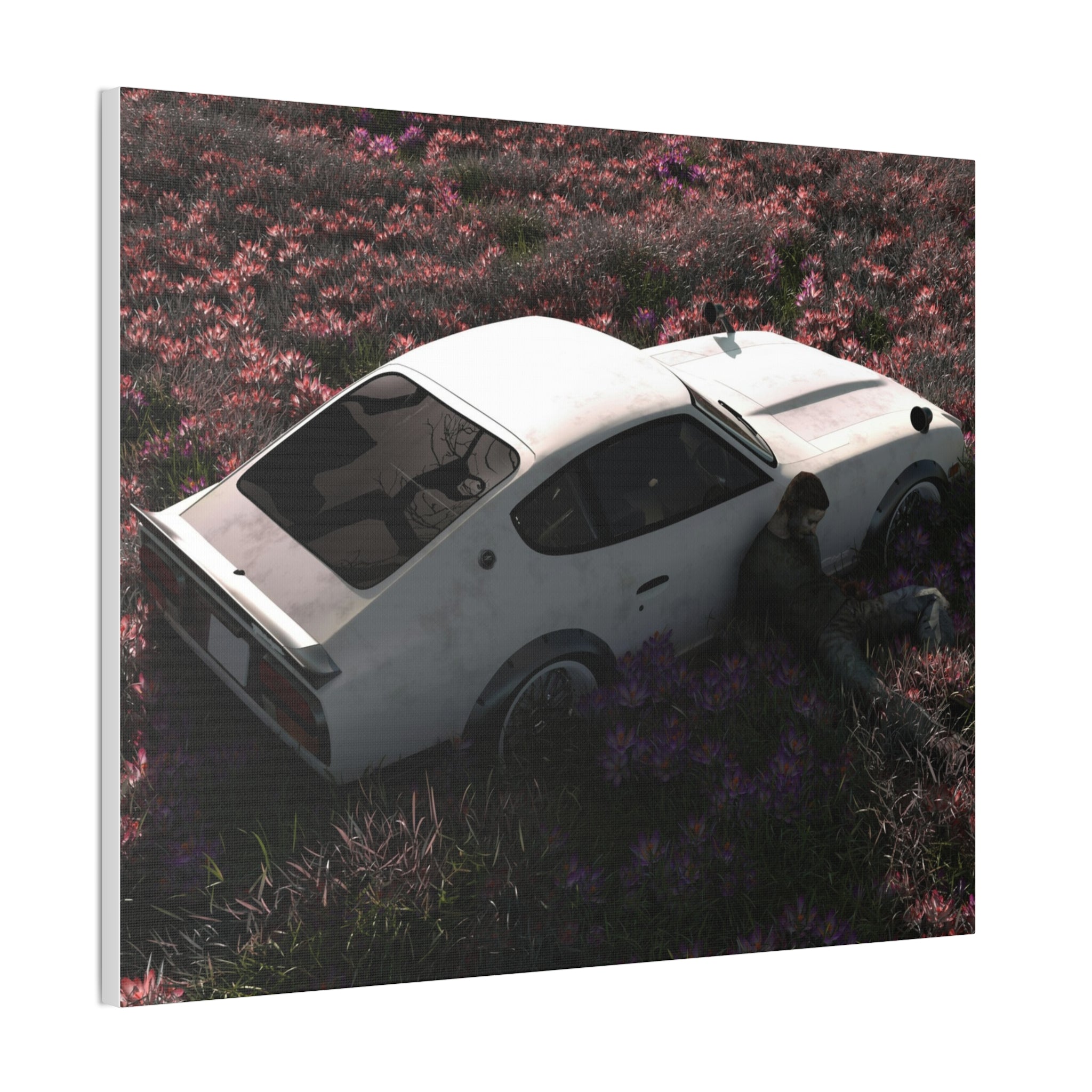 Vintage White Datsun in Wildflower Field Canvas