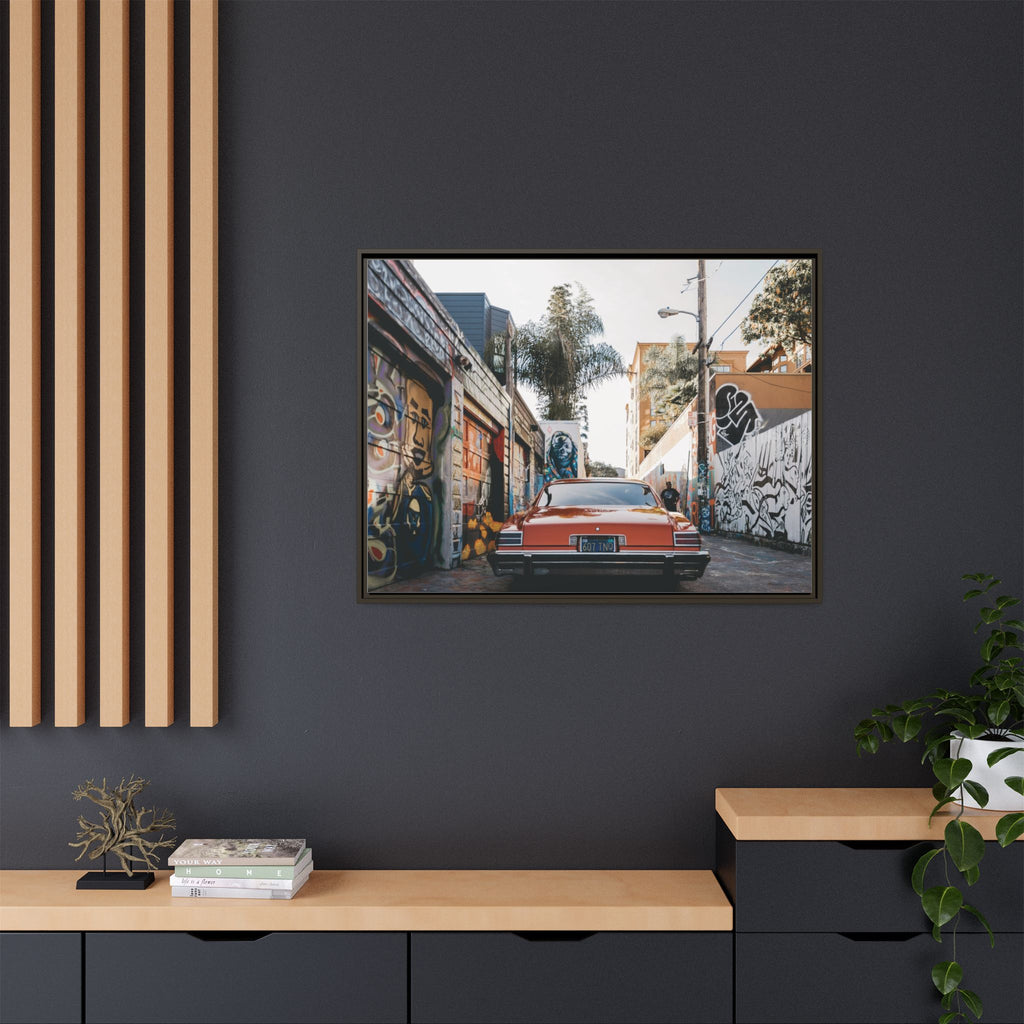 Vintage Chevrolet in Graffiti Alley — Framed Matte Canvas Wall Art