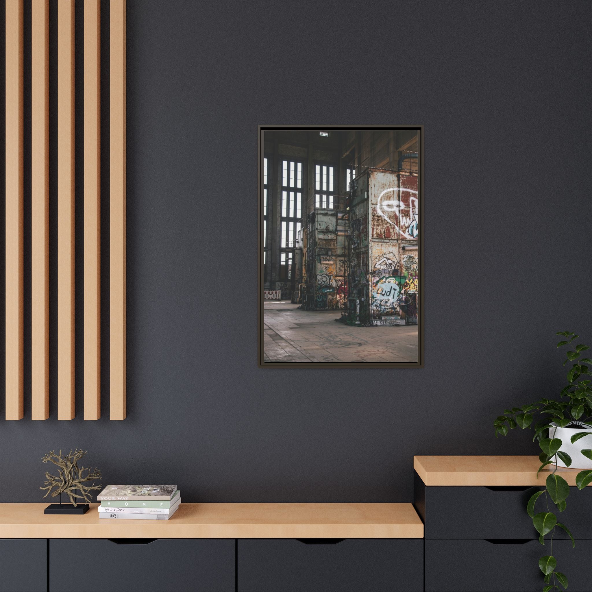 Urban Graffiti Ruins Matte Framed Canvas