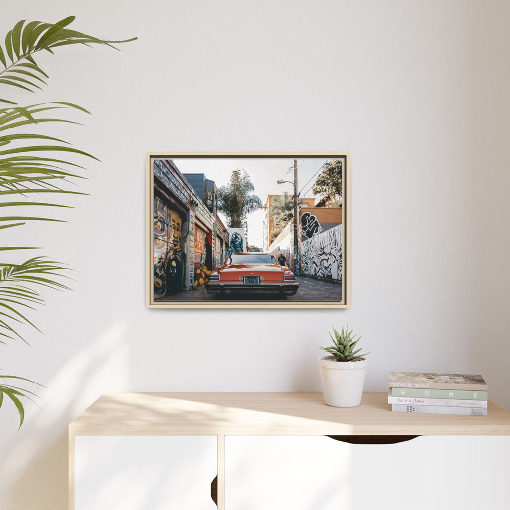 Vintage Chevrolet in Graffiti Alley — Framed Matte Canvas Wall Art