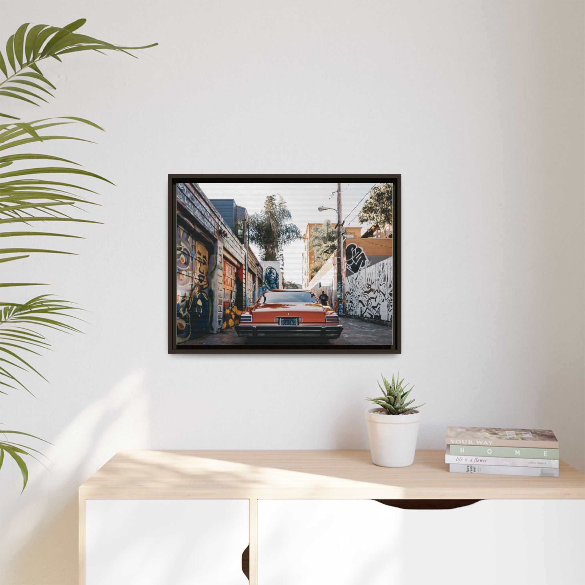 Vintage Chevrolet in Graffiti Alley — Framed Matte Canvas Wall Art