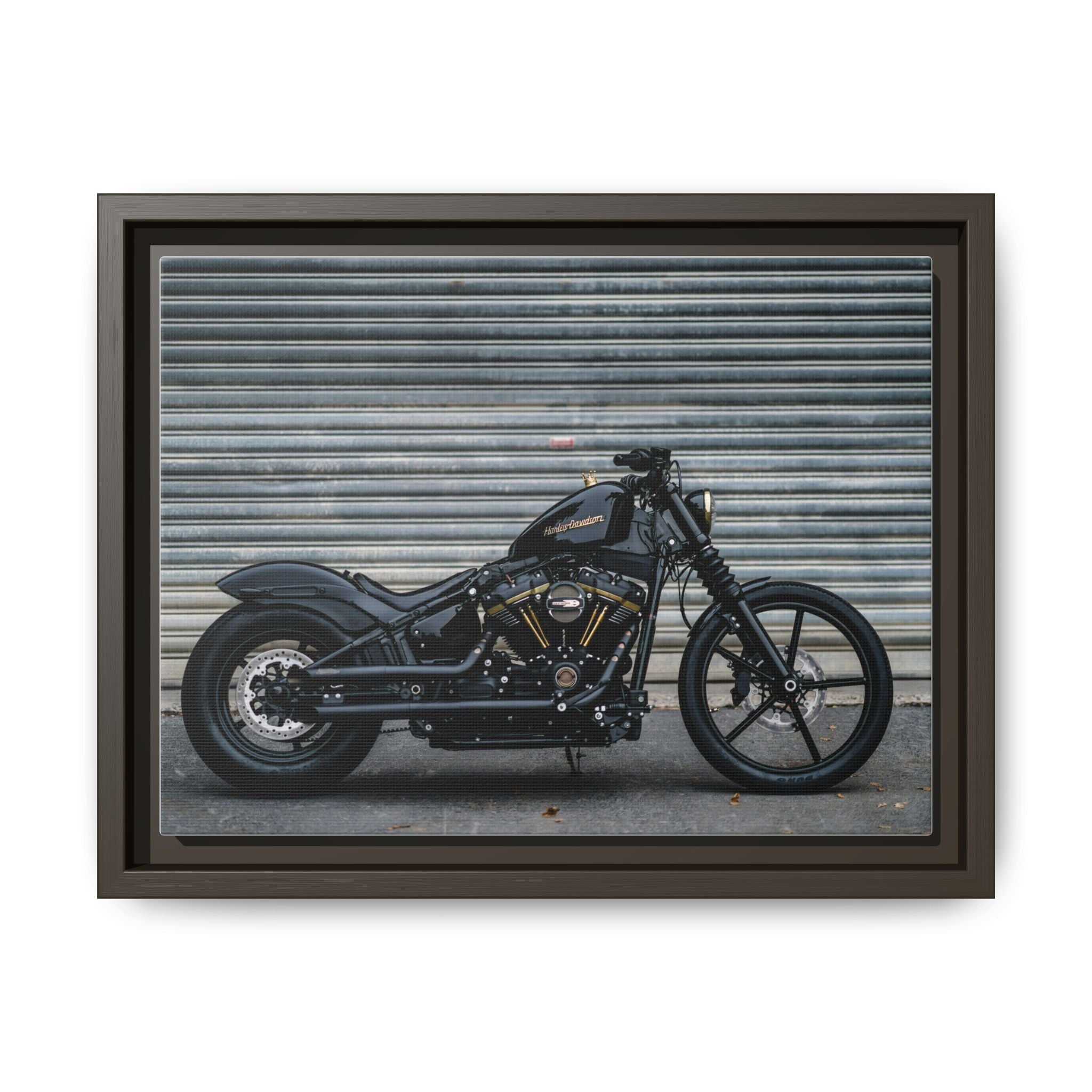 Framed Matte Canvas Motorcycle Print — Black Bobber Wall Art