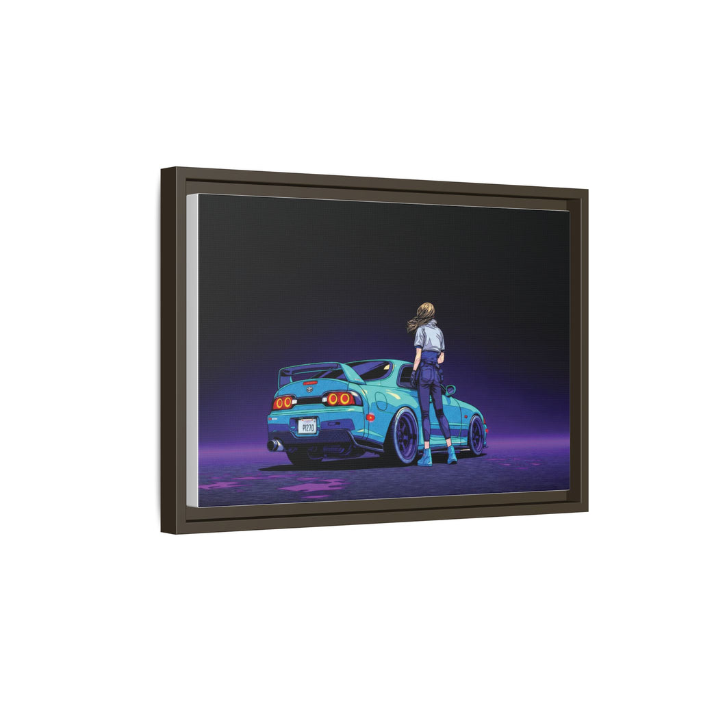 Retro Neon Race Car Poster Matte Canvas Framed | Anime Driver Wall Art