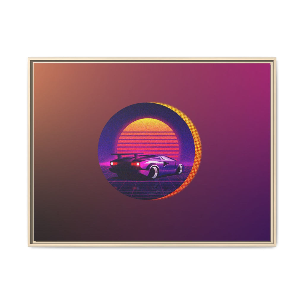 Retro Sunset Sports Car Matte Canvas Framed Wall Art