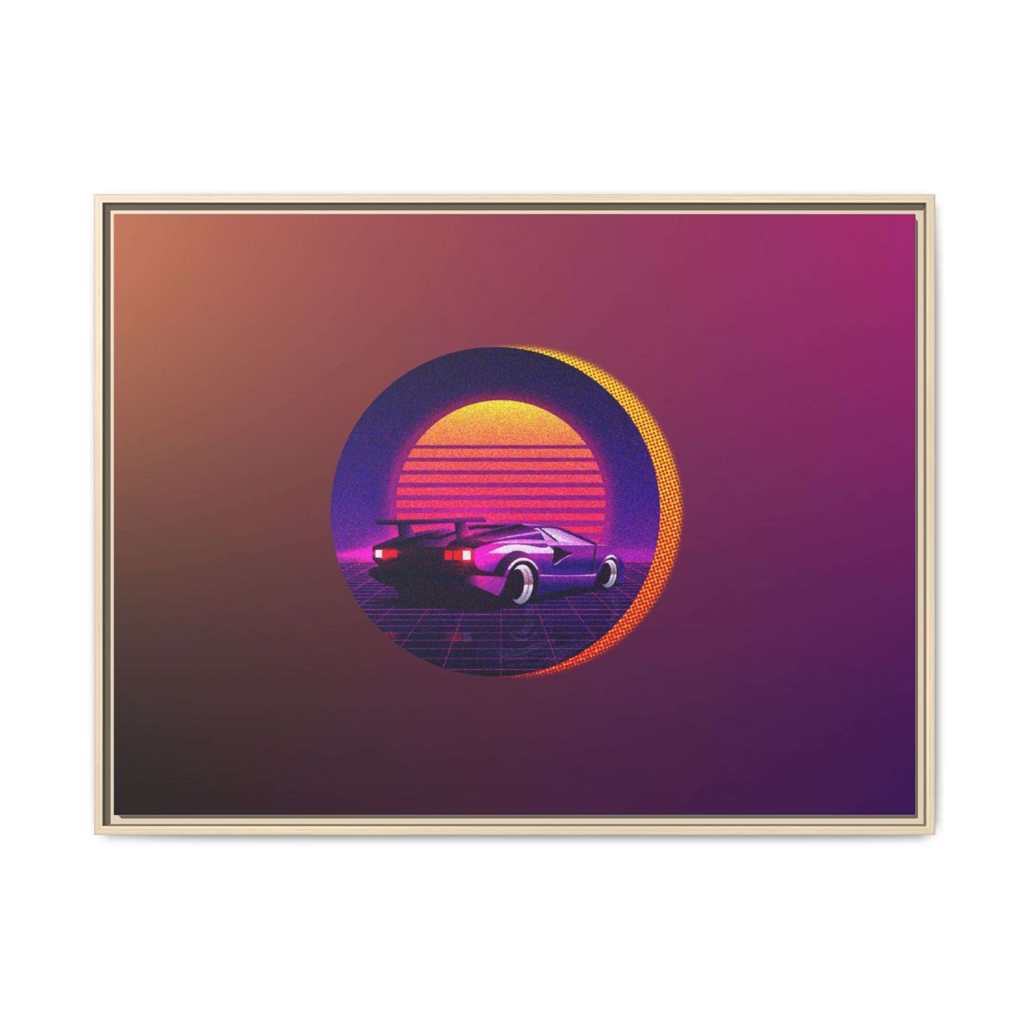 Retro Sunset Sports Car Matte Canvas Framed Wall Art