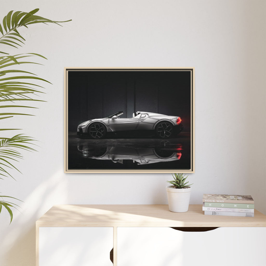 Framed Matte Canvas: Sleek Sports Car Reflection Wall Art