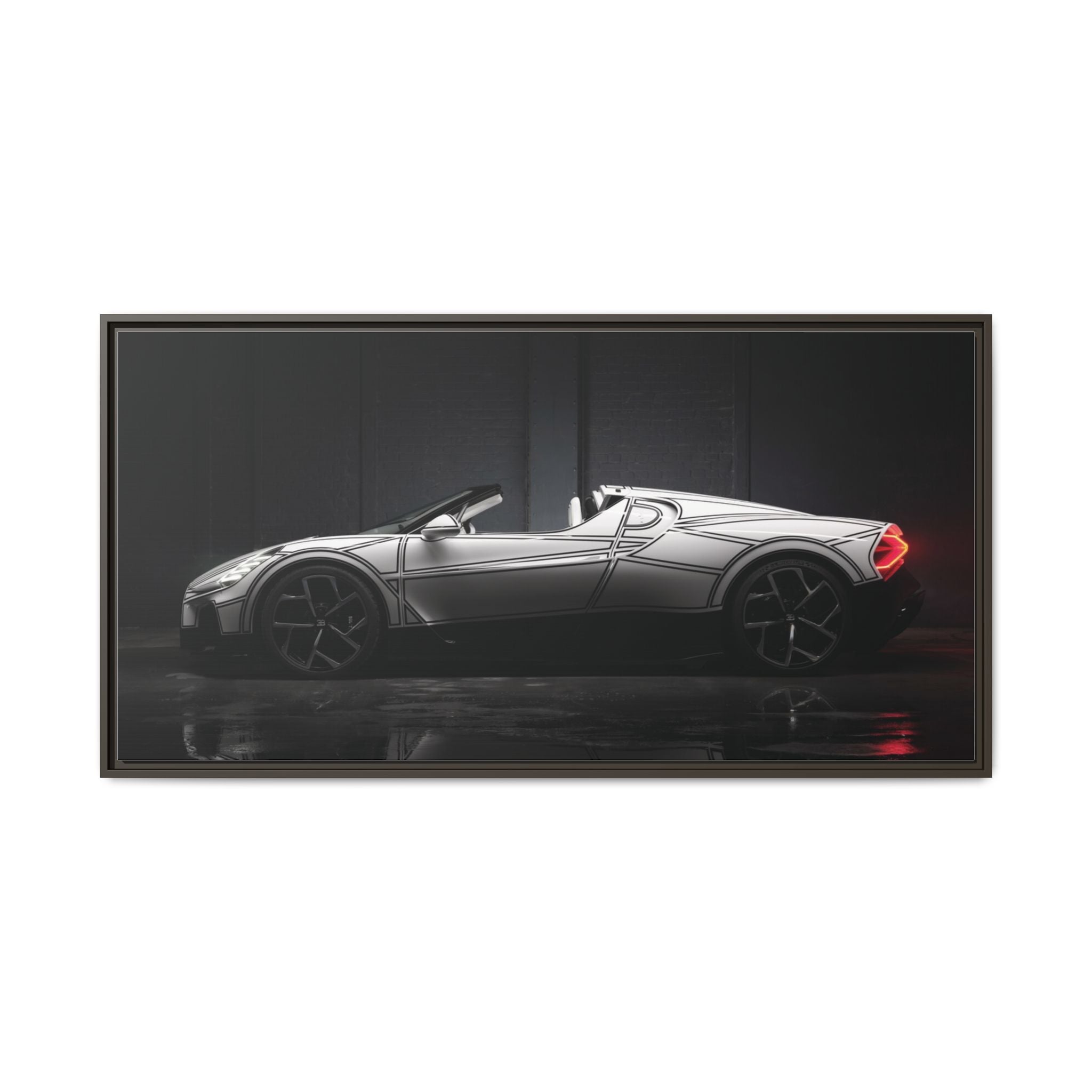 Framed Matte Canvas: Sleek Sports Car Reflection Wall Art