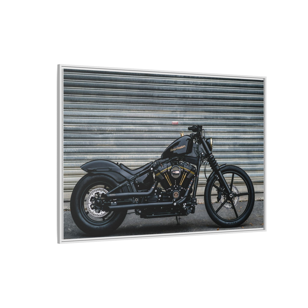 Framed Matte Canvas Motorcycle Print — Black Bobber Wall Art