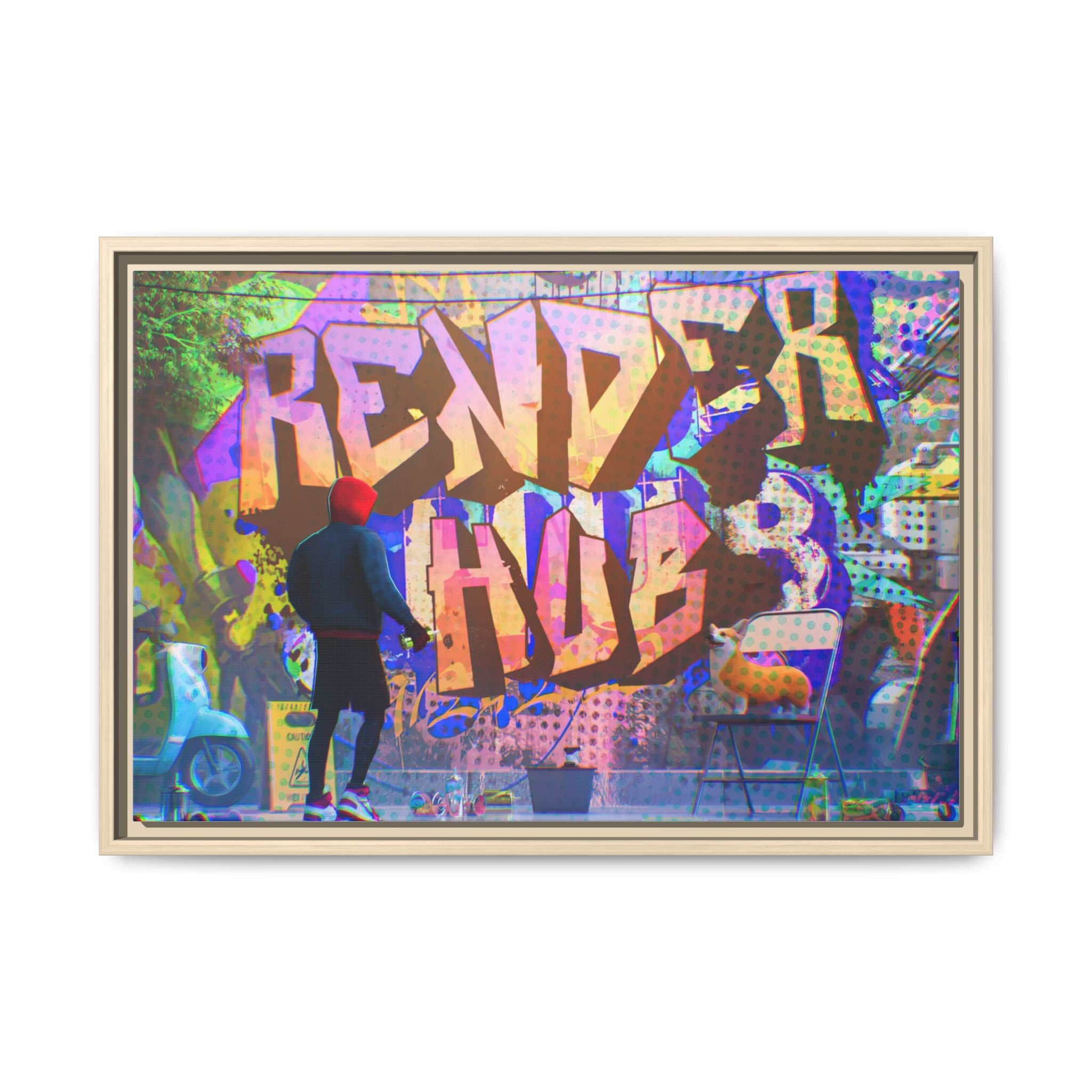 Graffiti Street Art Matte Canvas Framed Print — 'Render Hub' Urban Wall Decor