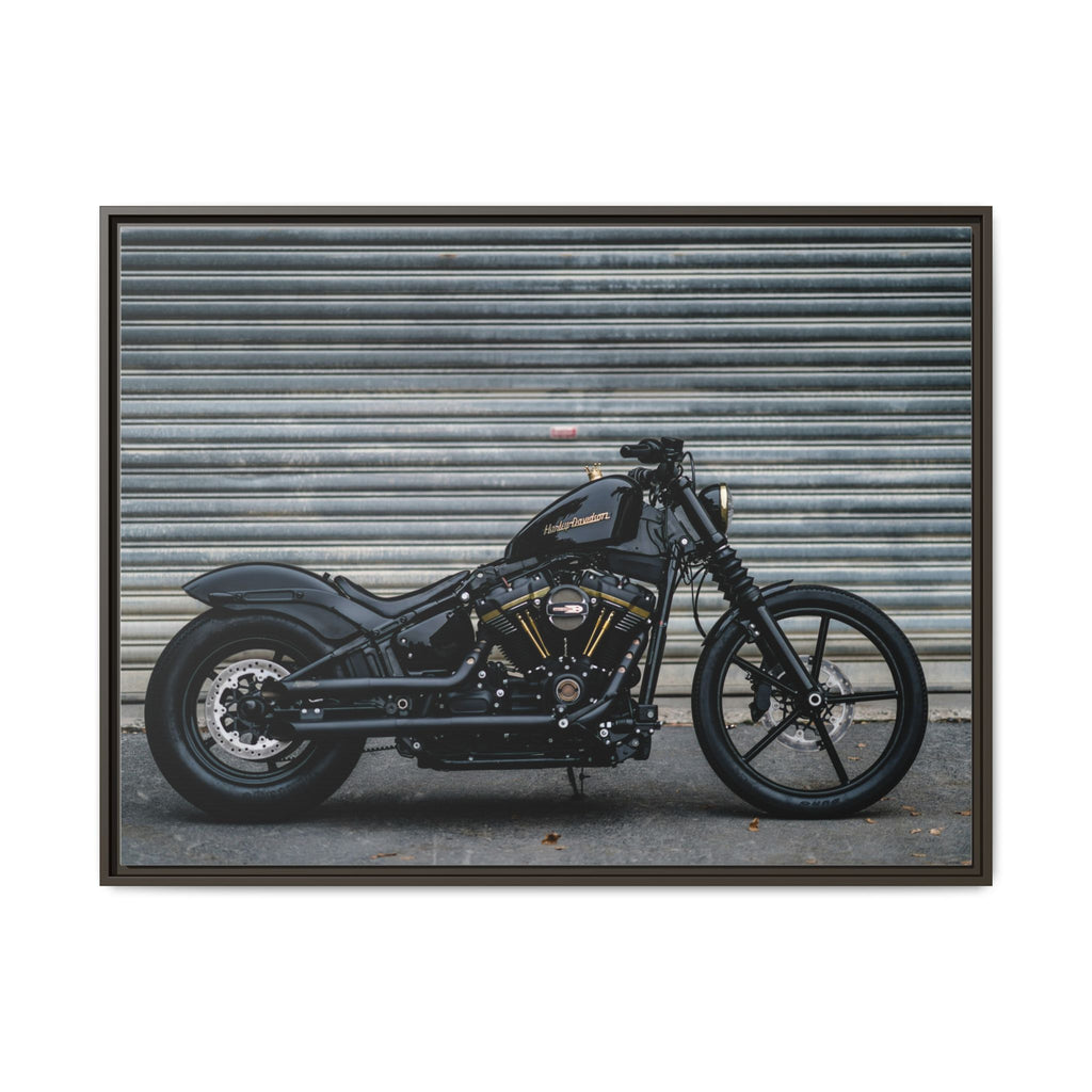 Framed Matte Canvas Motorcycle Print — Black Bobber Wall Art