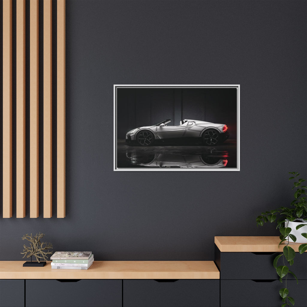 Framed Matte Canvas: Sleek Sports Car Reflection Wall Art