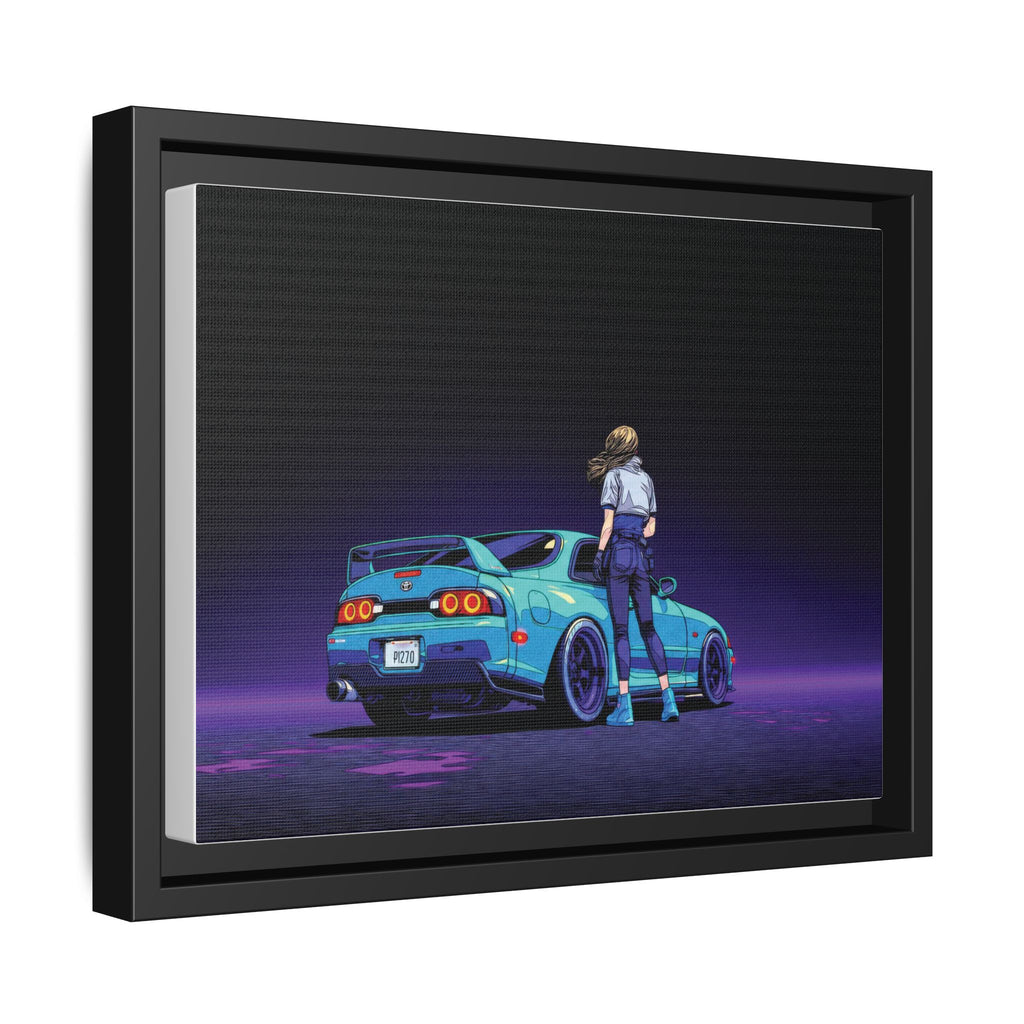 Retro Neon Race Car Poster Matte Canvas Framed | Anime Driver Wall Art