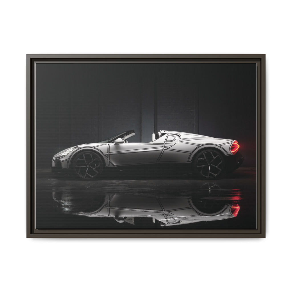 Framed Matte Canvas: Sleek Sports Car Reflection Wall Art