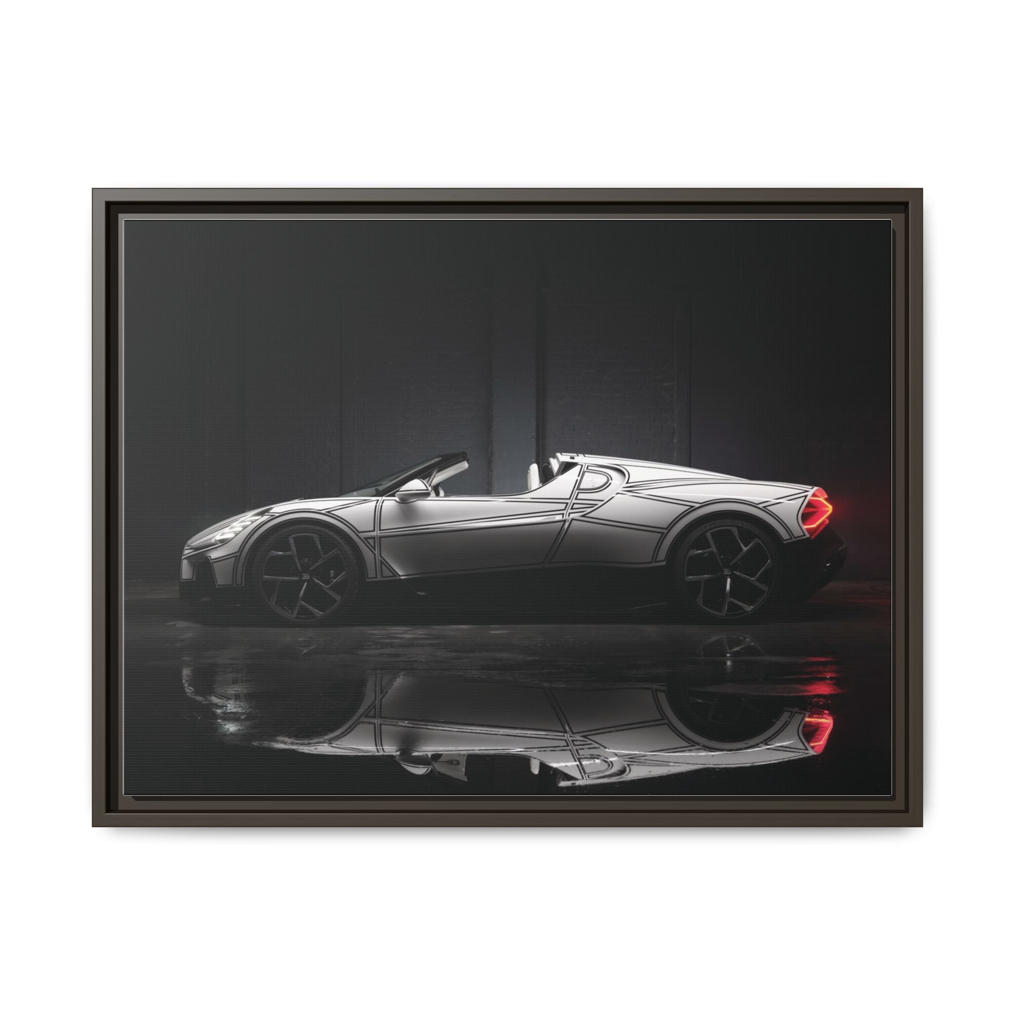 Framed Matte Canvas: Sleek Sports Car Reflection Wall Art