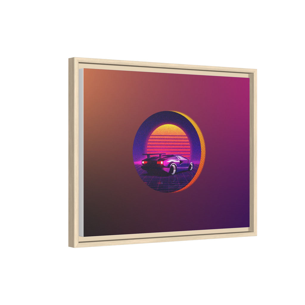 Retro Sunset Sports Car Matte Canvas Framed Wall Art