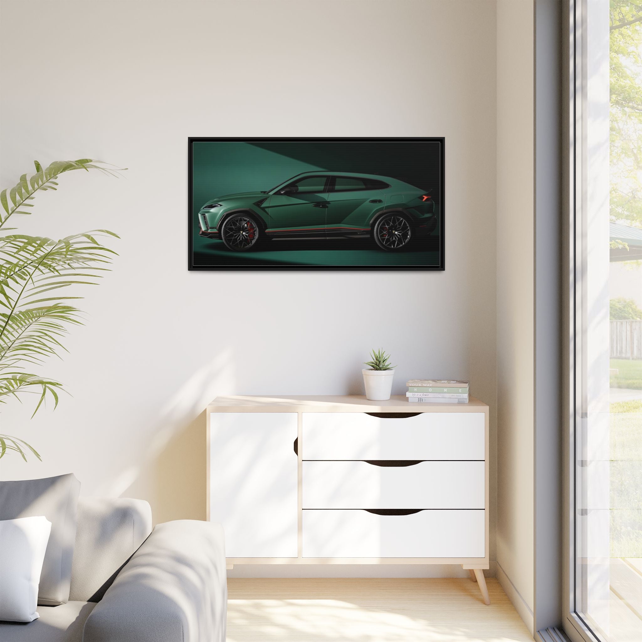 Framed Matte Canvas Print — Emerald Sports SUV Wall Art
