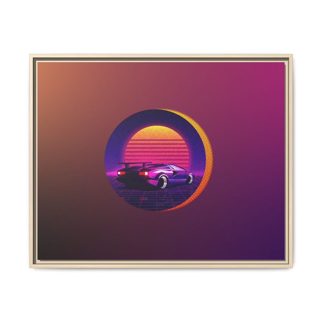 Retro Sunset Sports Car Matte Canvas Framed Wall Art