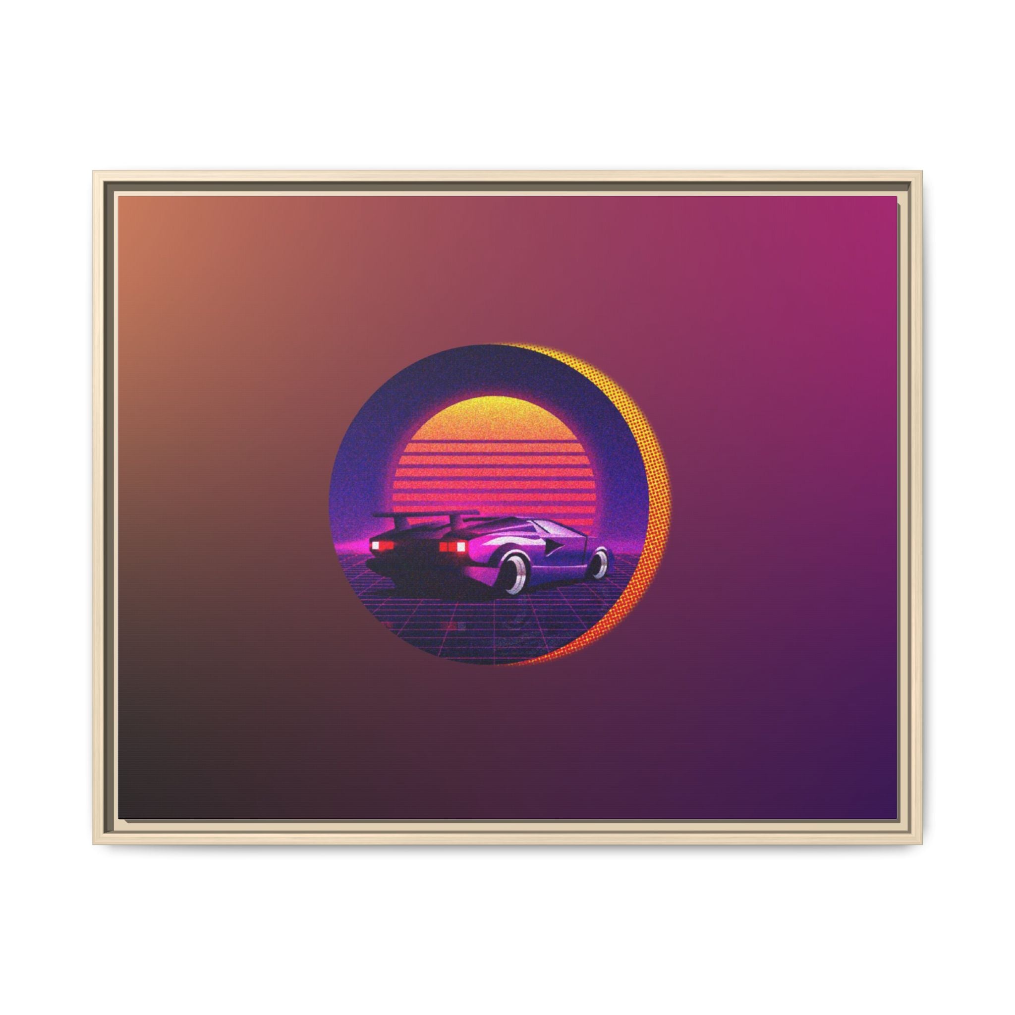 Retro Sunset Sports Car Matte Canvas Framed Wall Art