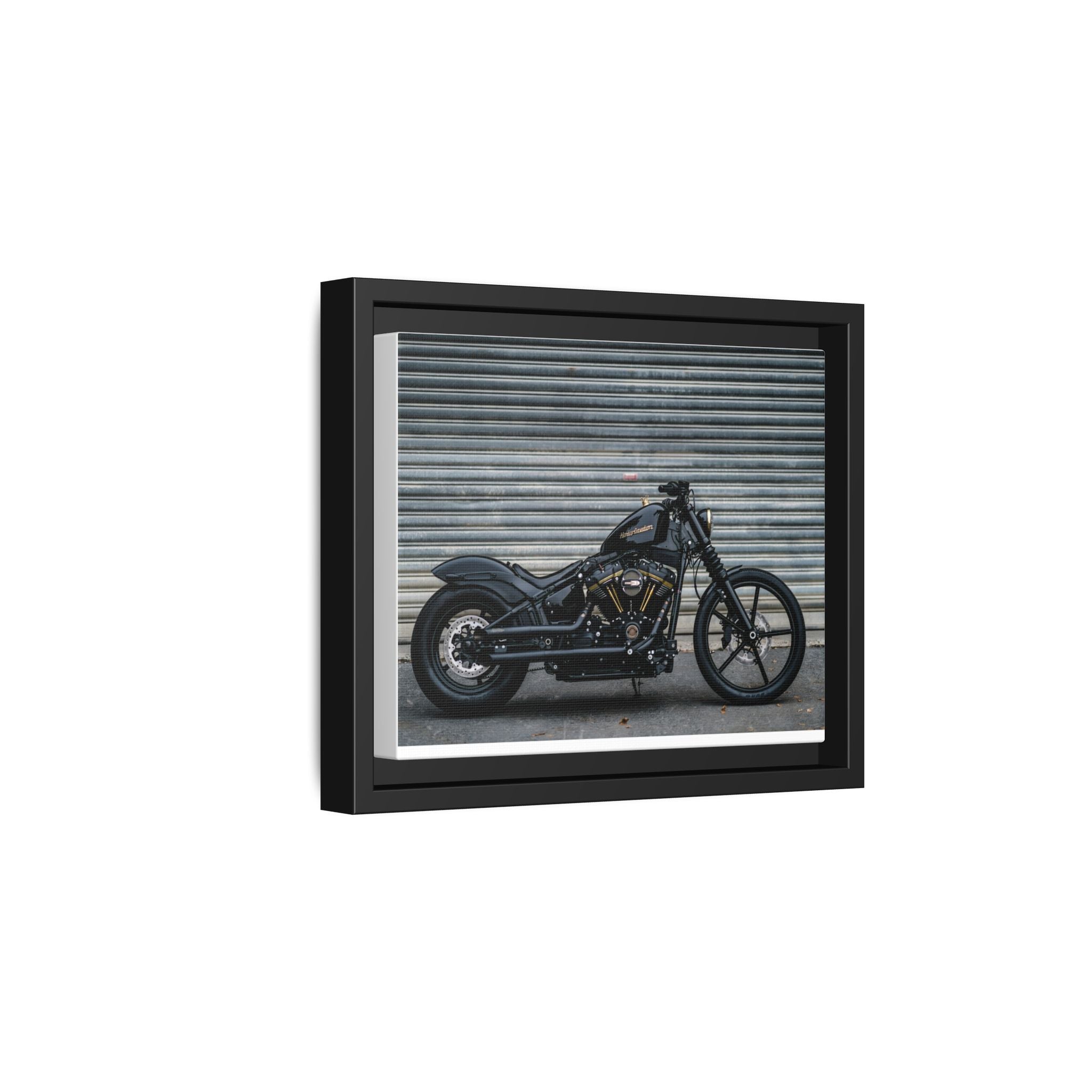 Framed Matte Canvas Motorcycle Print — Black Bobber Wall Art