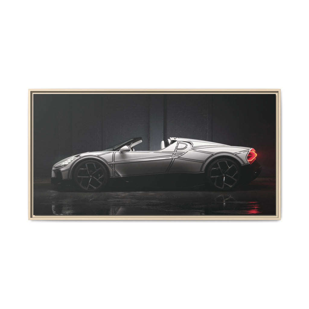 Framed Matte Canvas: Sleek Sports Car Reflection Wall Art