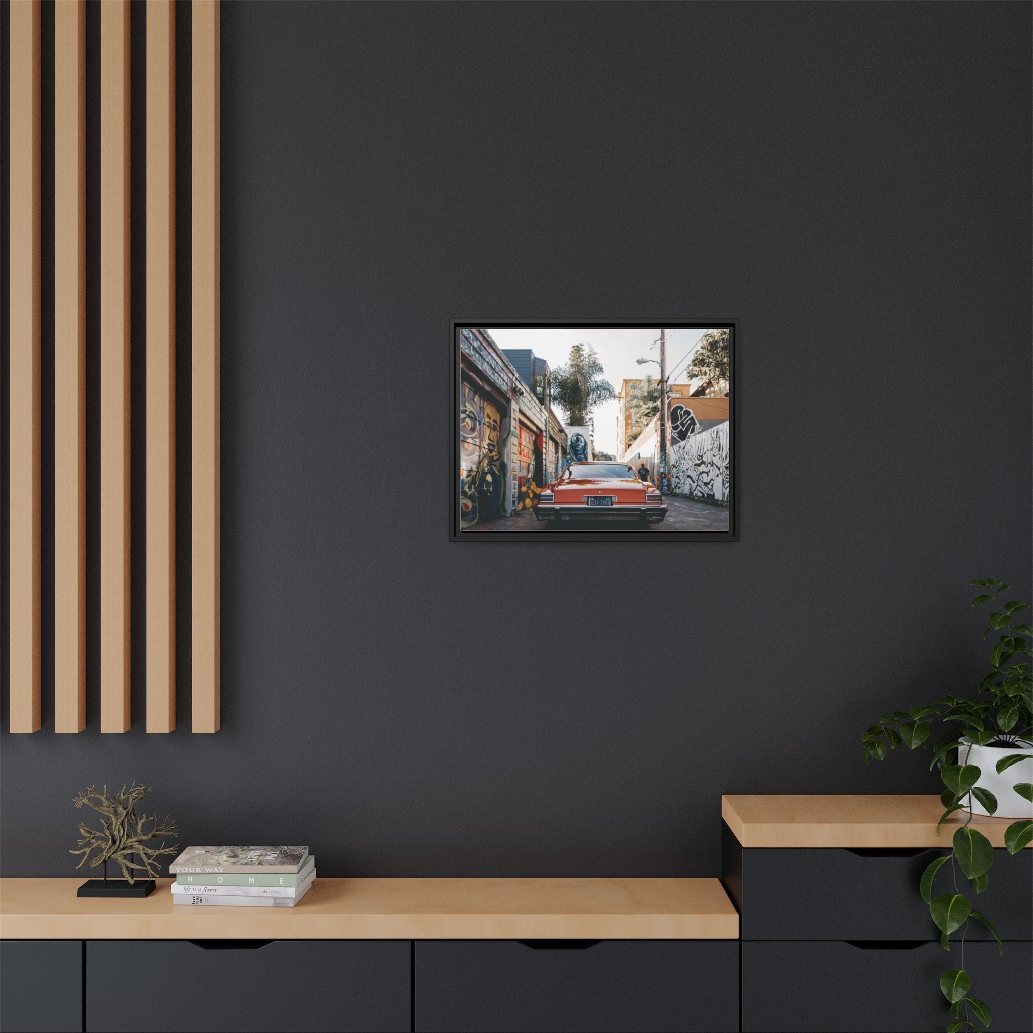 Vintage Chevrolet in Graffiti Alley — Framed Matte Canvas Wall Art