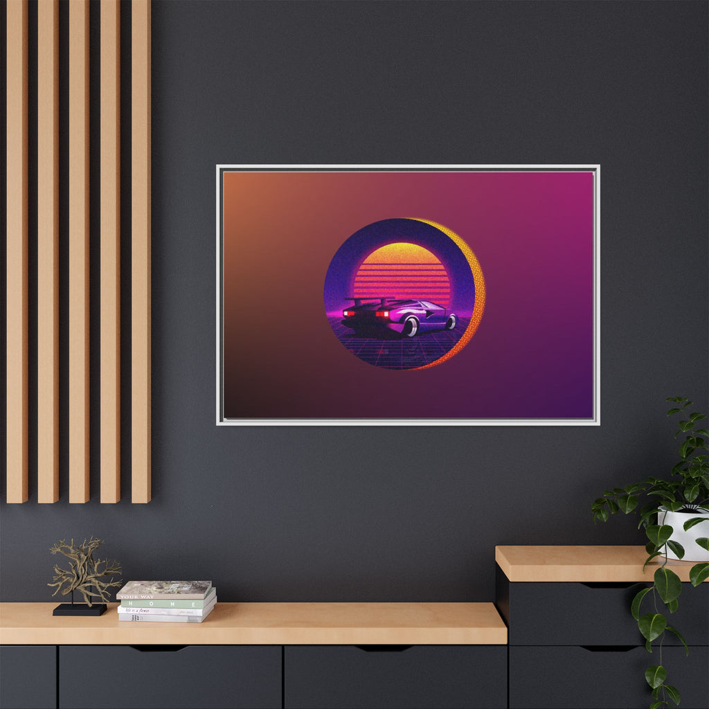 Retro Sunset Sports Car Matte Canvas Framed Wall Art