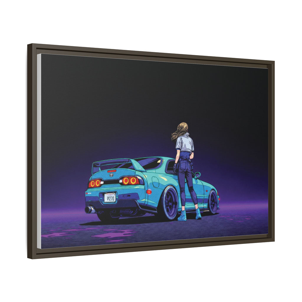 Retro Neon Race Car Poster Matte Canvas Framed | Anime Driver Wall Art