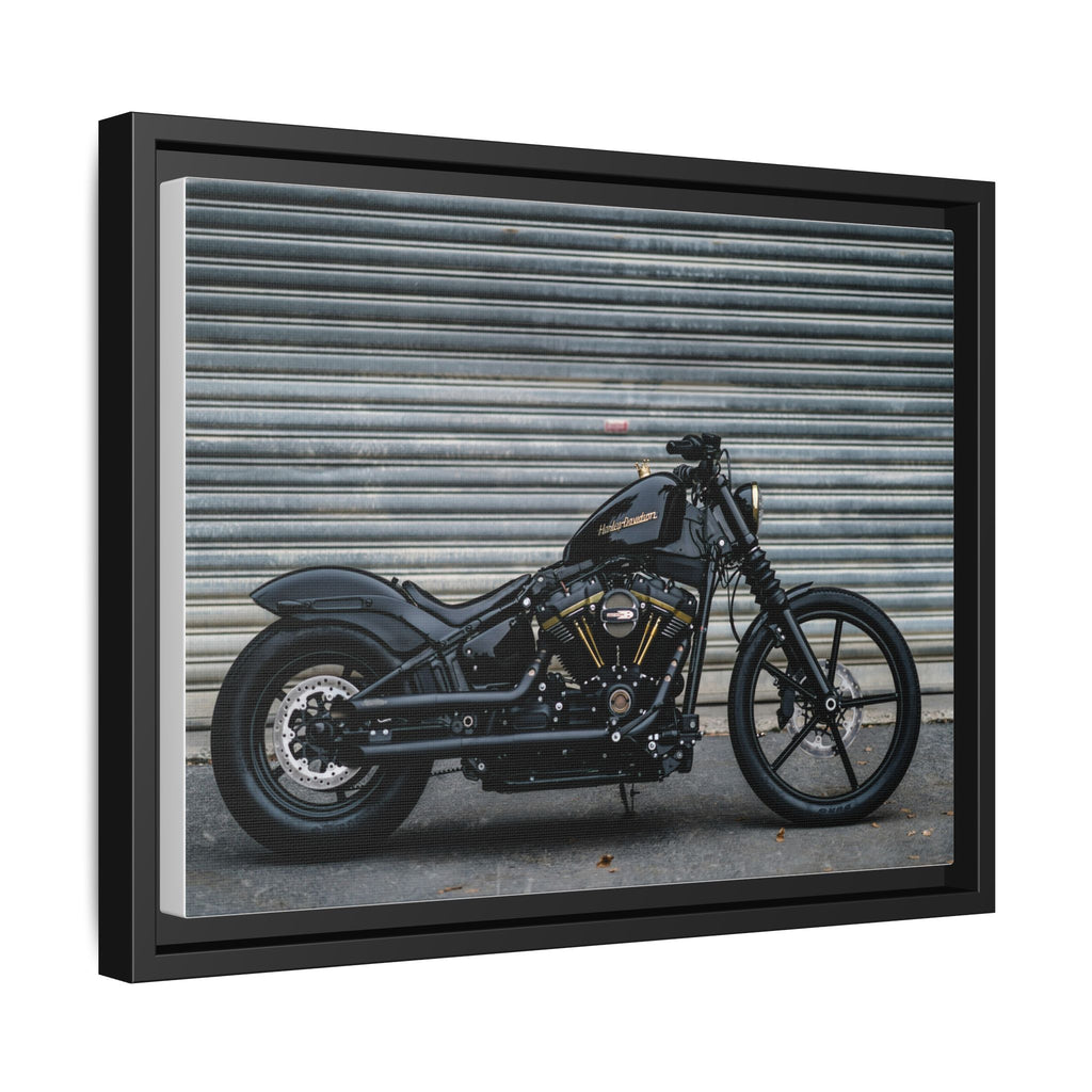 Framed Matte Canvas Motorcycle Print — Black Bobber Wall Art