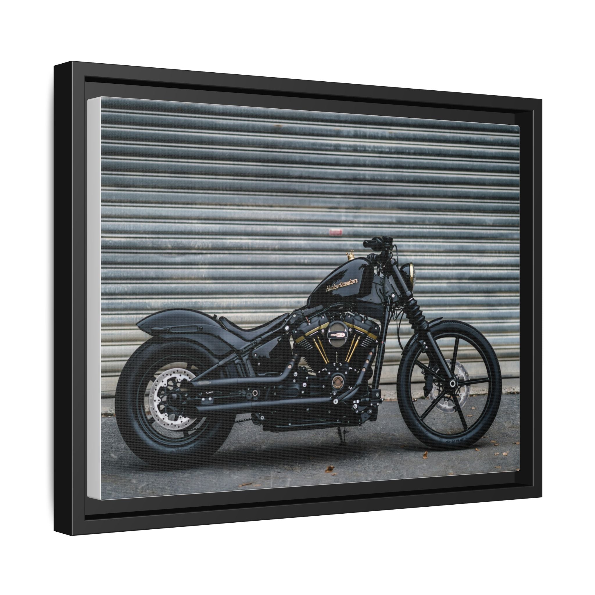 Framed Matte Canvas Motorcycle Print — Black Bobber Wall Art