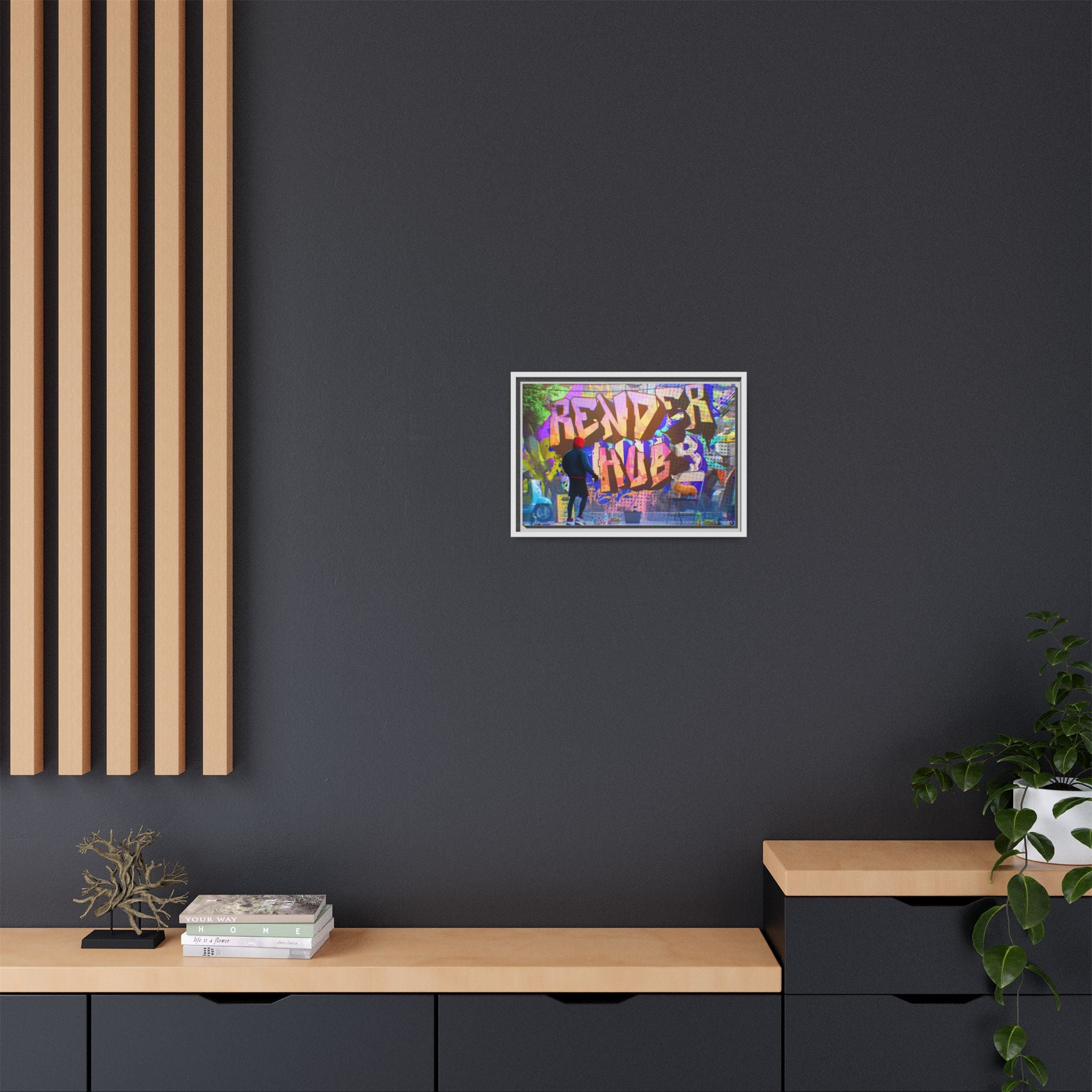 Graffiti Street Art Matte Canvas Framed Print — 'Render Hub' Urban Wall Decor