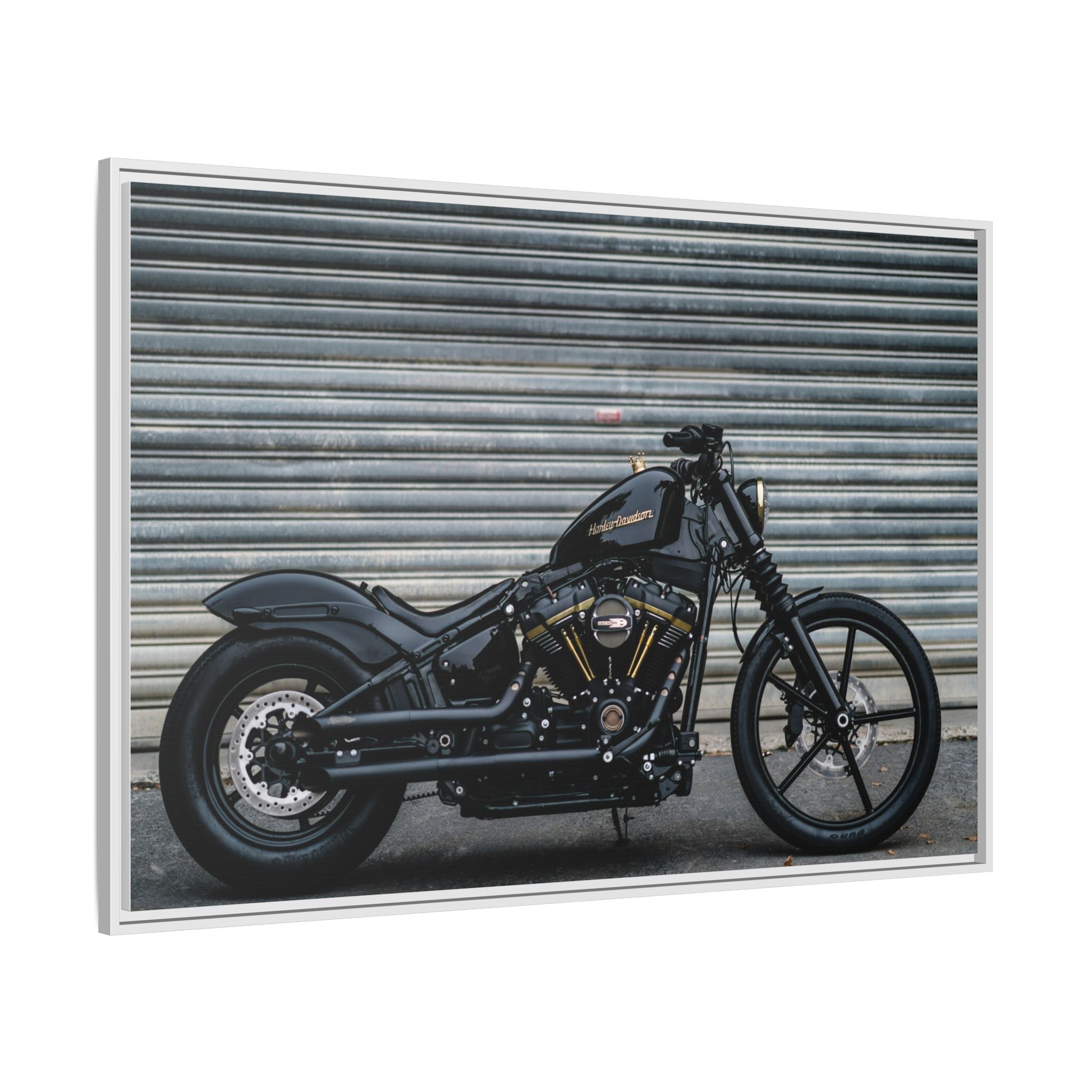 Framed Matte Canvas Motorcycle Print — Black Bobber Wall Art