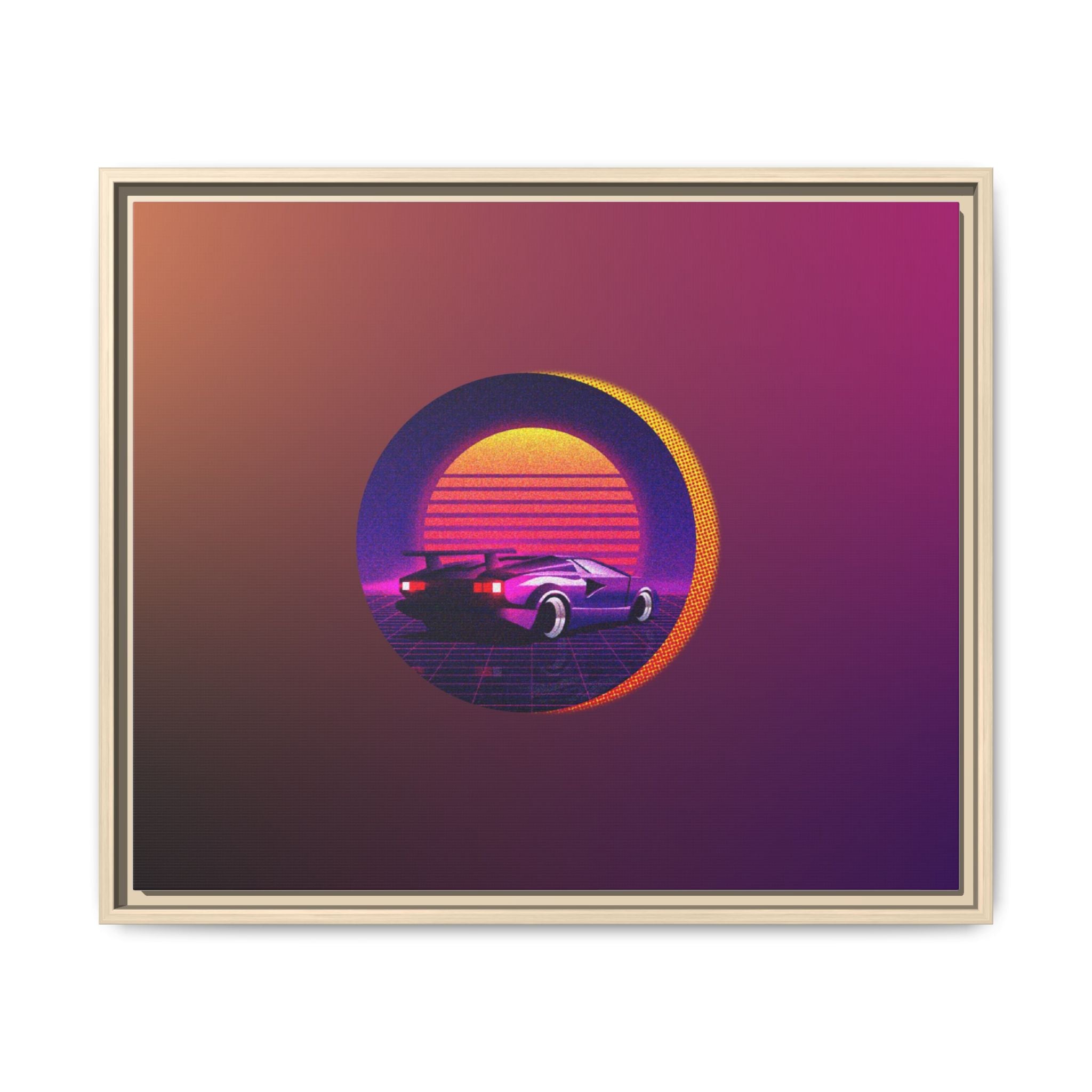 Retro Sunset Sports Car Matte Canvas Framed Wall Art