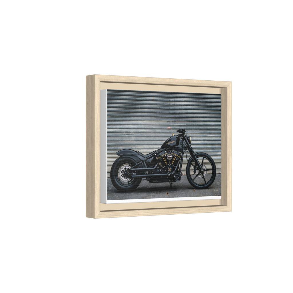 Framed Matte Canvas Motorcycle Print — Black Bobber Wall Art