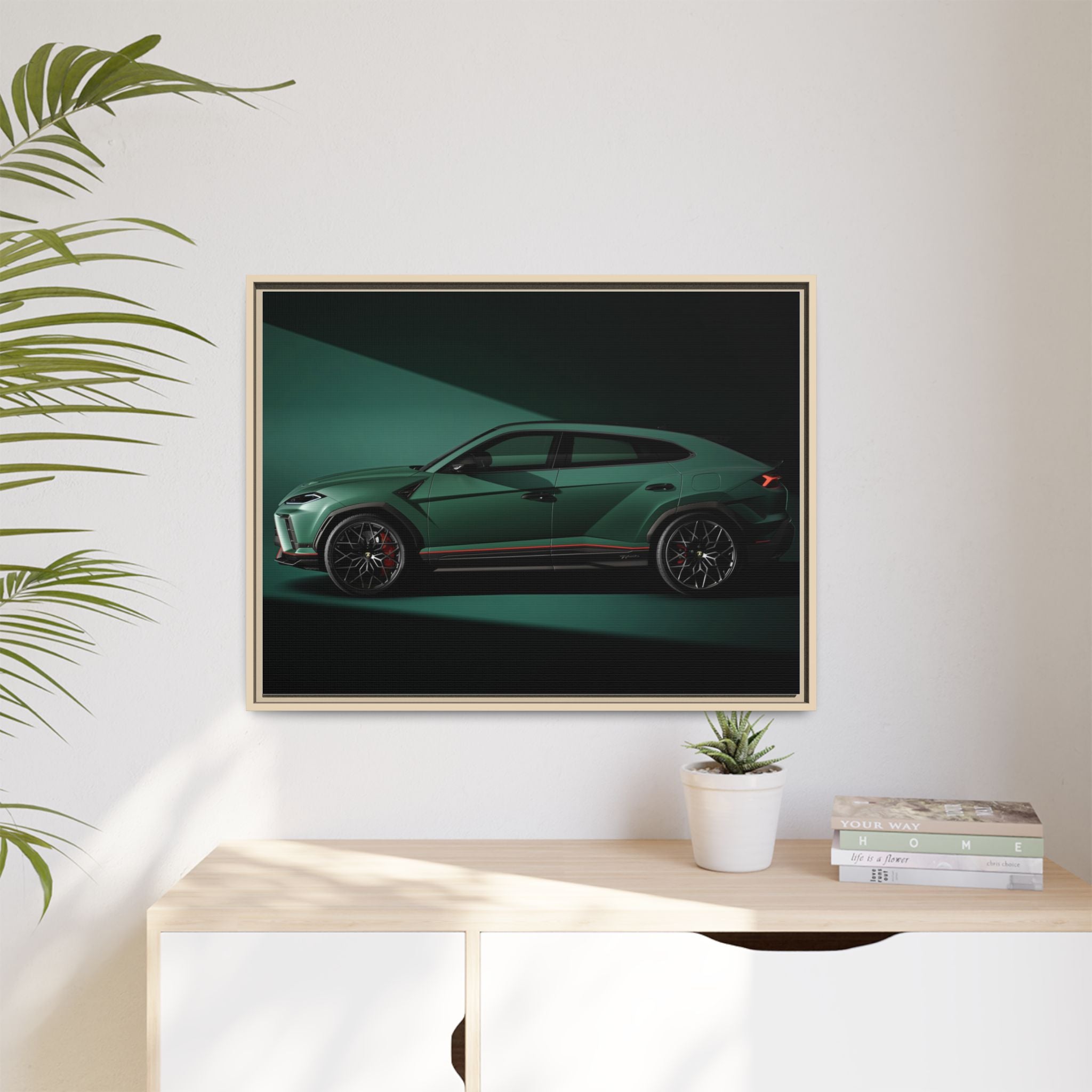 Framed Matte Canvas Print — Emerald Sports SUV Wall Art