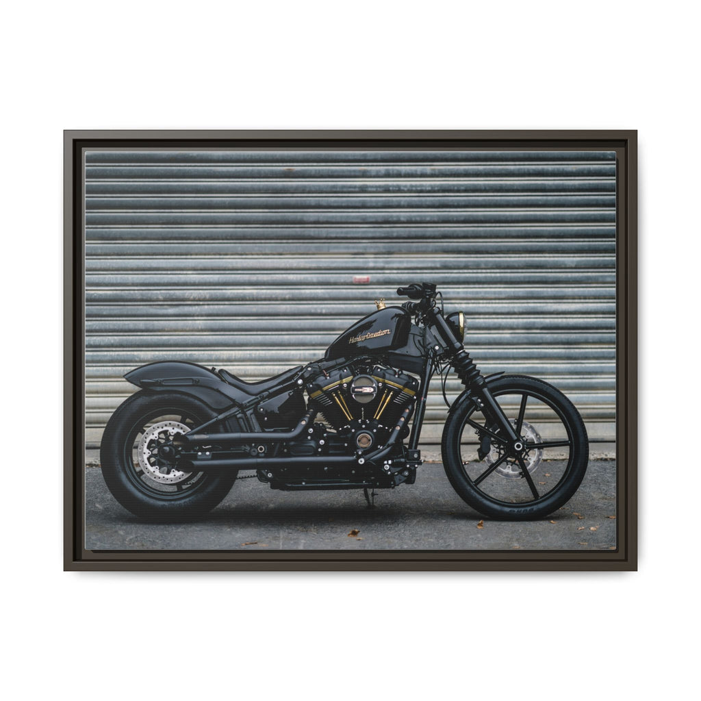 Framed Matte Canvas Motorcycle Print — Black Bobber Wall Art