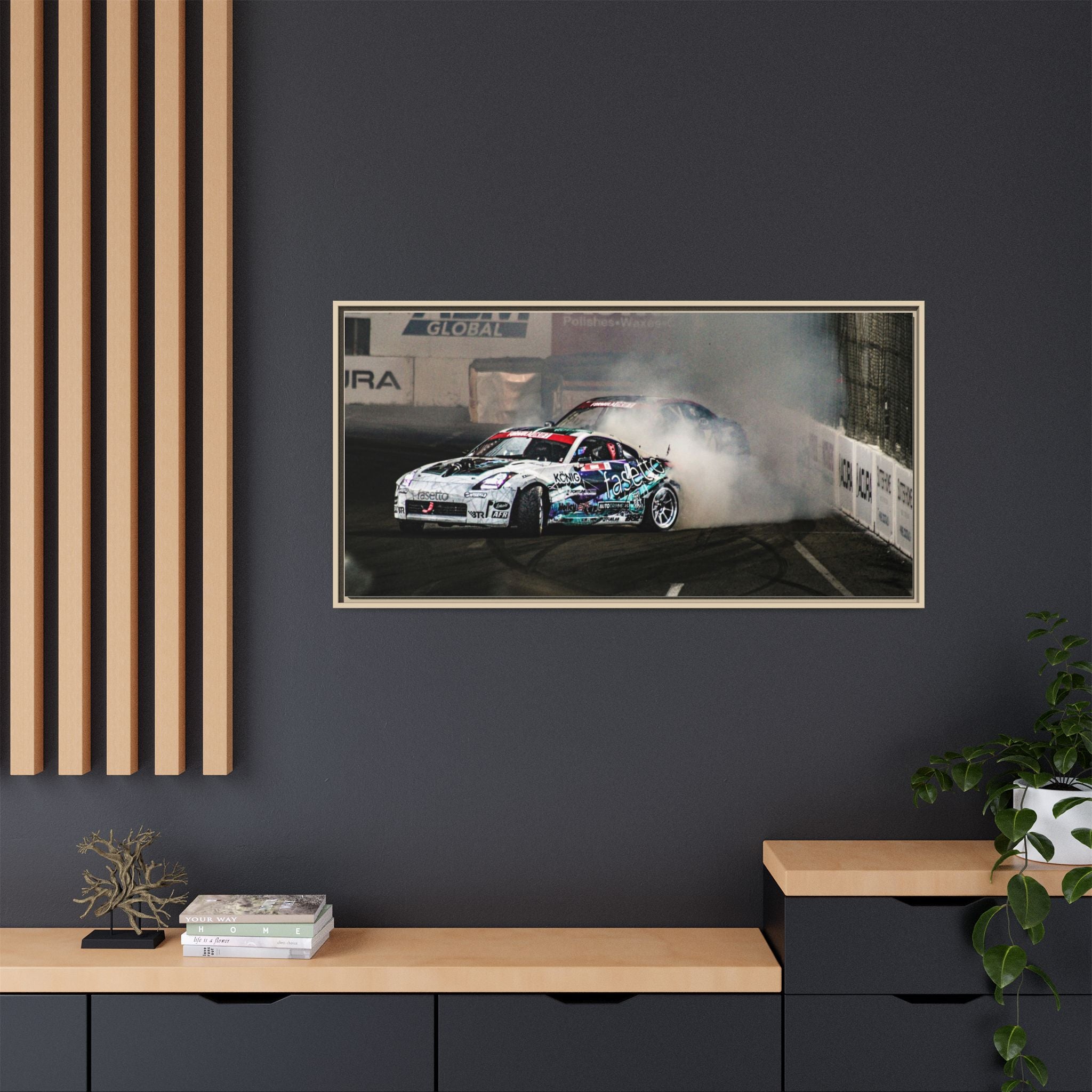 Drift Racing Canvas Print — Framed Matte Automotive Wall Art