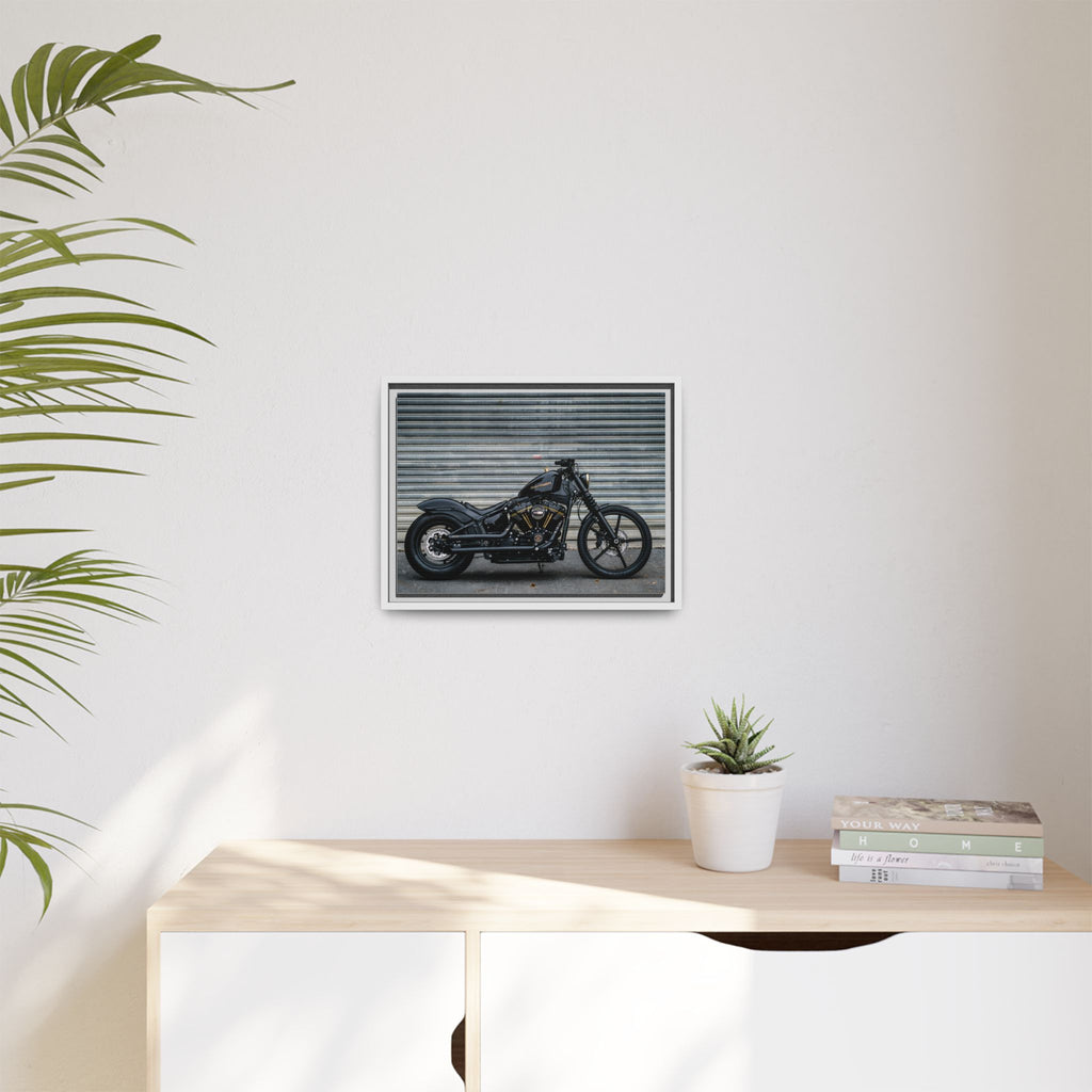Framed Matte Canvas Motorcycle Print — Black Bobber Wall Art