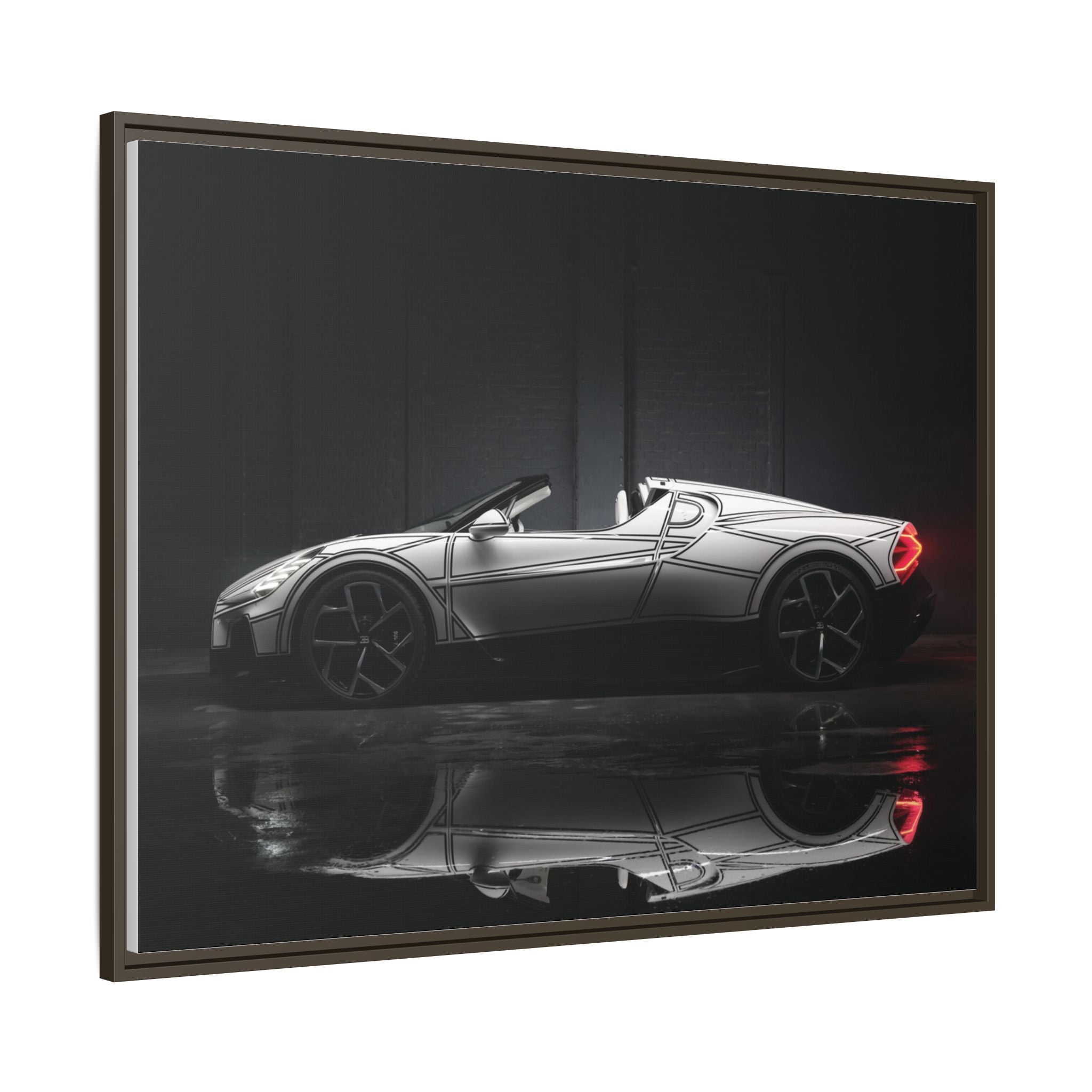 Framed Matte Canvas: Sleek Sports Car Reflection Wall Art