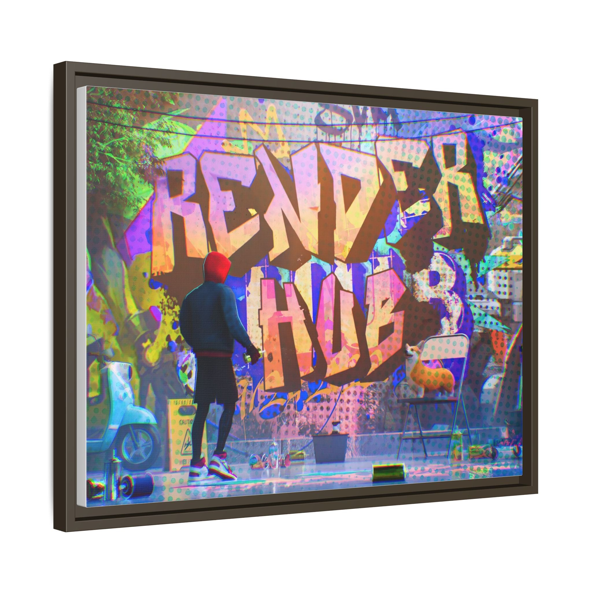 Graffiti Street Art Matte Canvas Framed Print — 'Render Hub' Urban Wall Decor