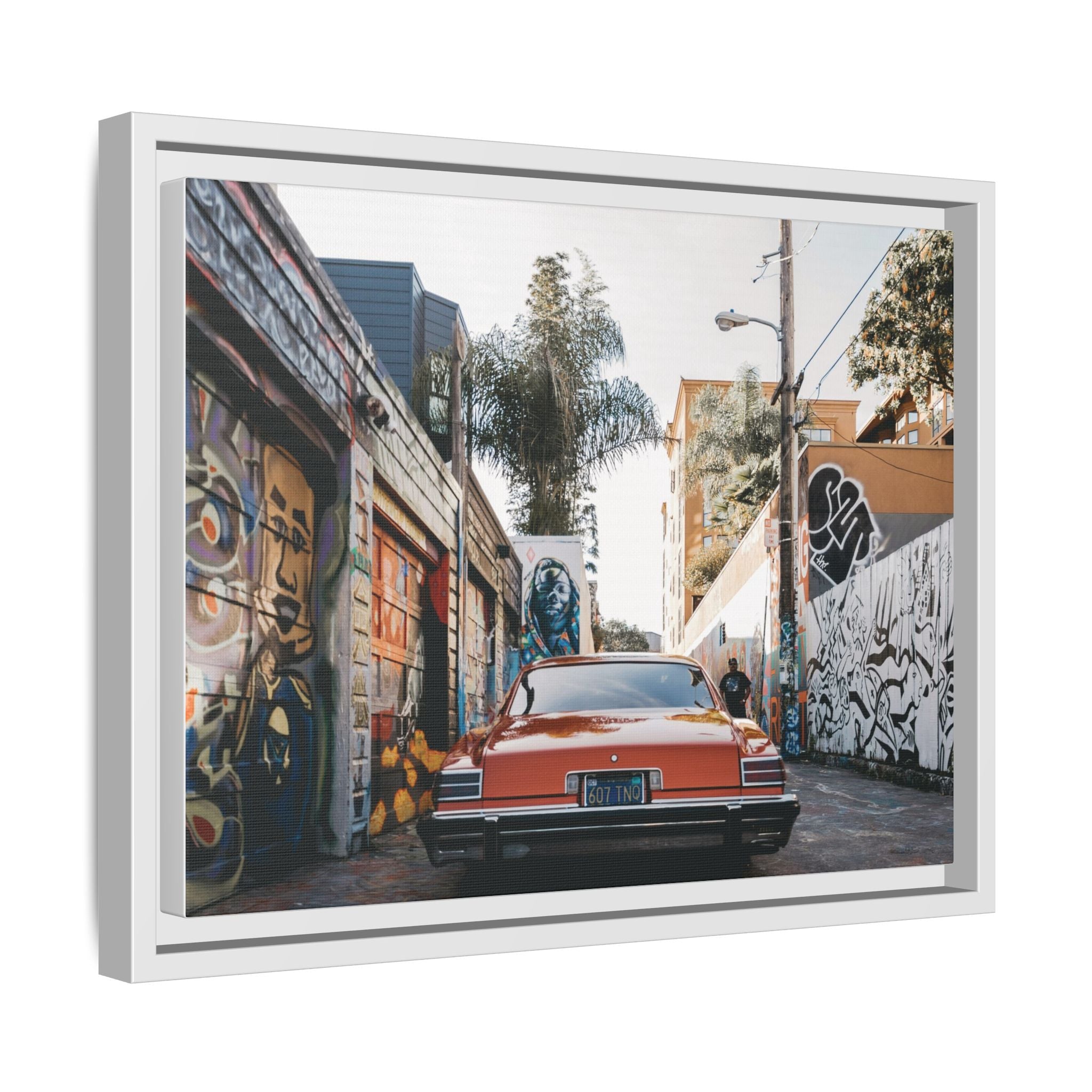 Vintage Chevrolet in Graffiti Alley — Framed Matte Canvas Wall Art