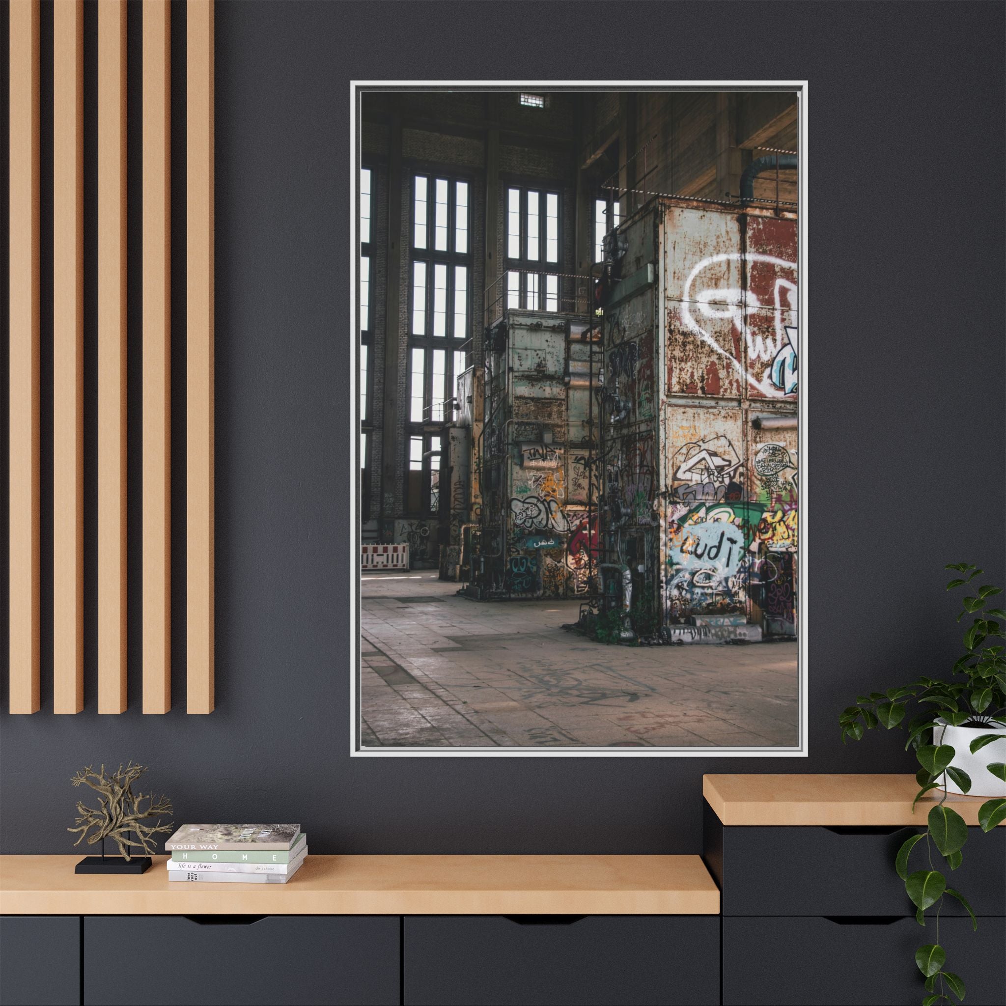 Urban Graffiti Ruins Matte Framed Canvas